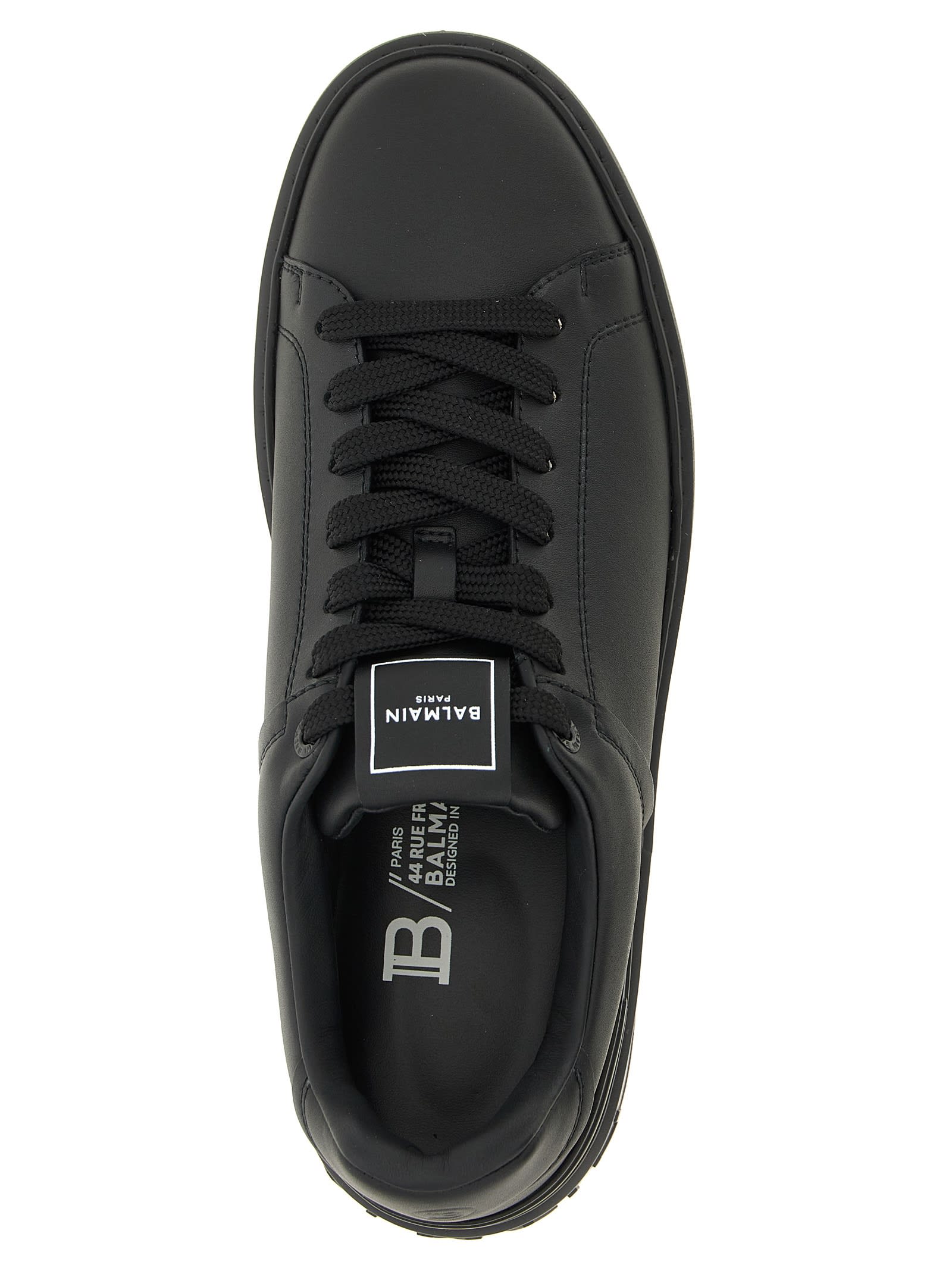 Balmain Black Low Top Sneakers With Logo In Leather In Black