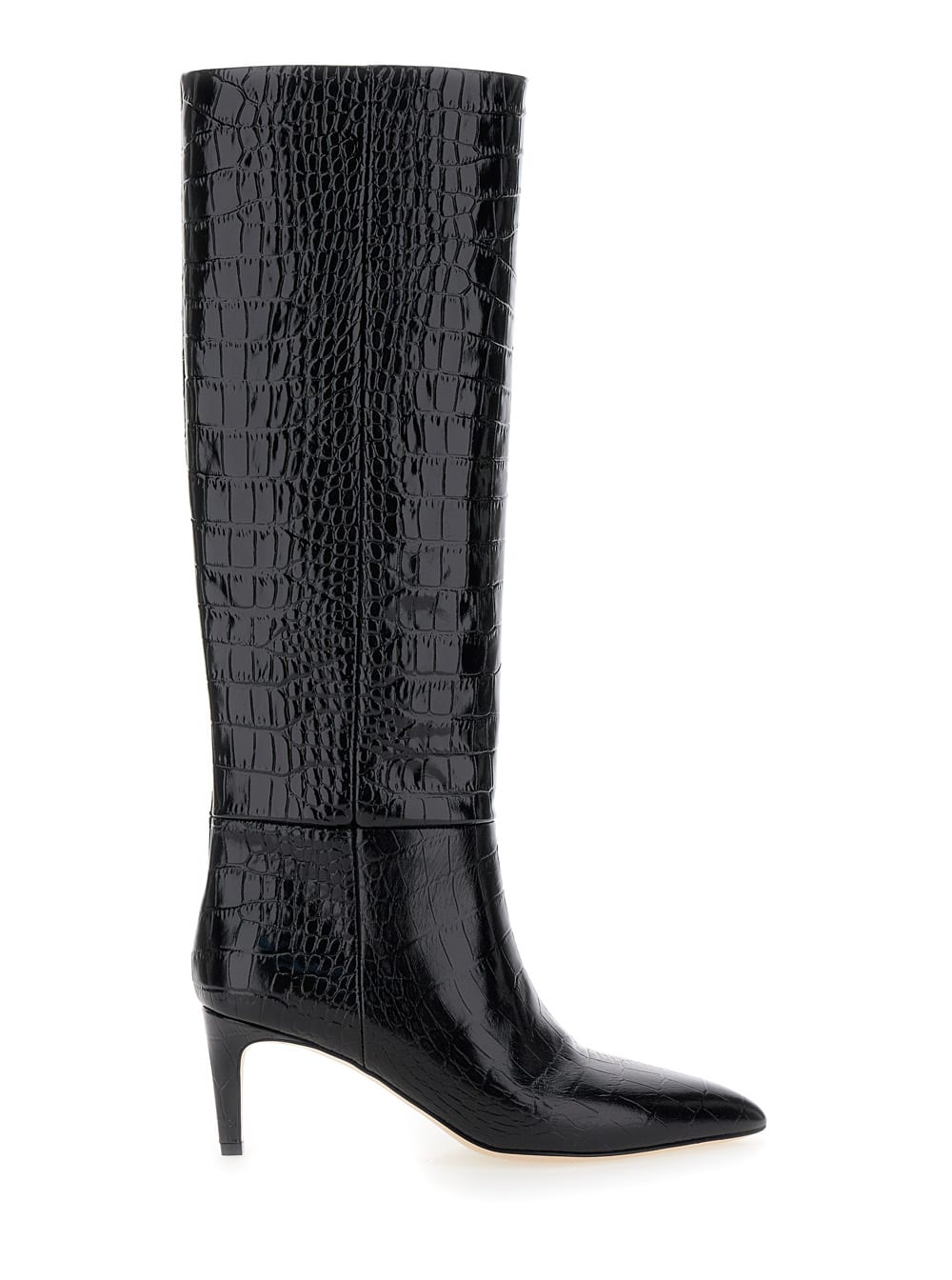 Black High Boots With Stiletto Heel In Croco Embossed Leather Woman