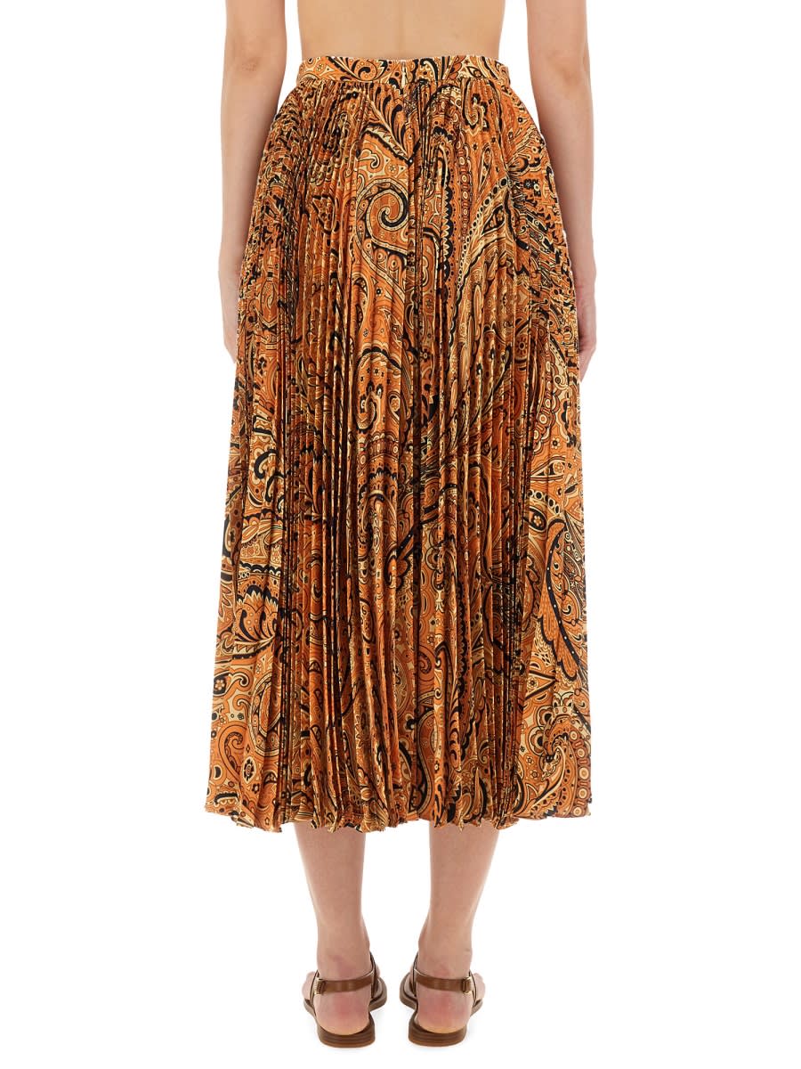 Etro Midi Paisley-print Pleated Skirt In Orange