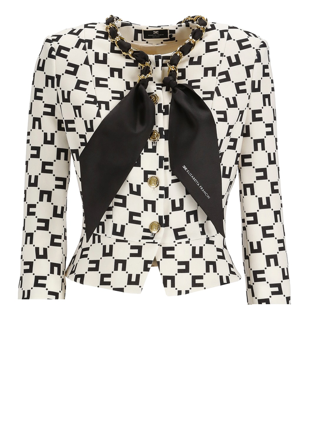 Shop Elisabetta Franchi Cropped Blazer With Bow In Ivory