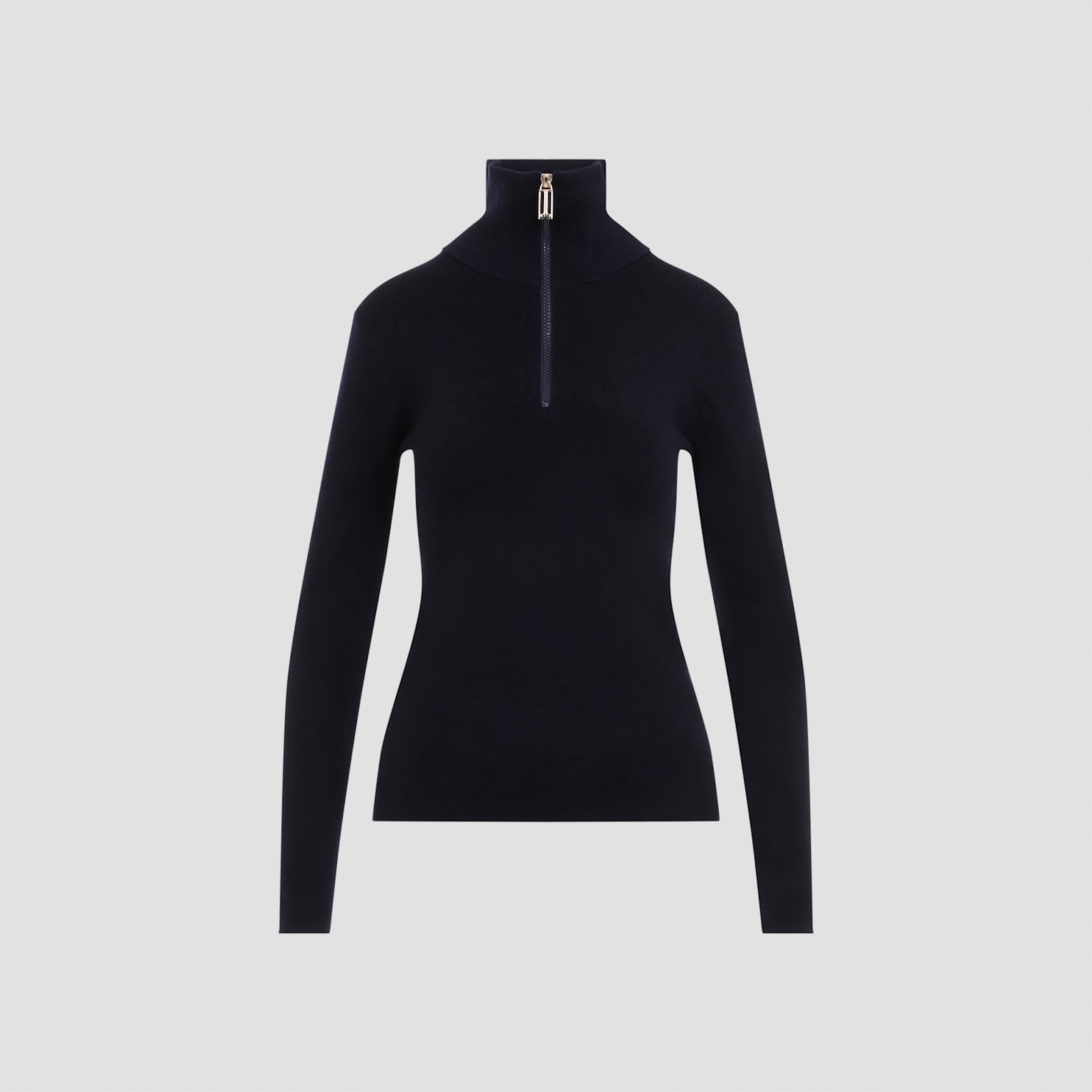 Shop Victoria Beckham Half Zip High Neck Top In Ink Blue