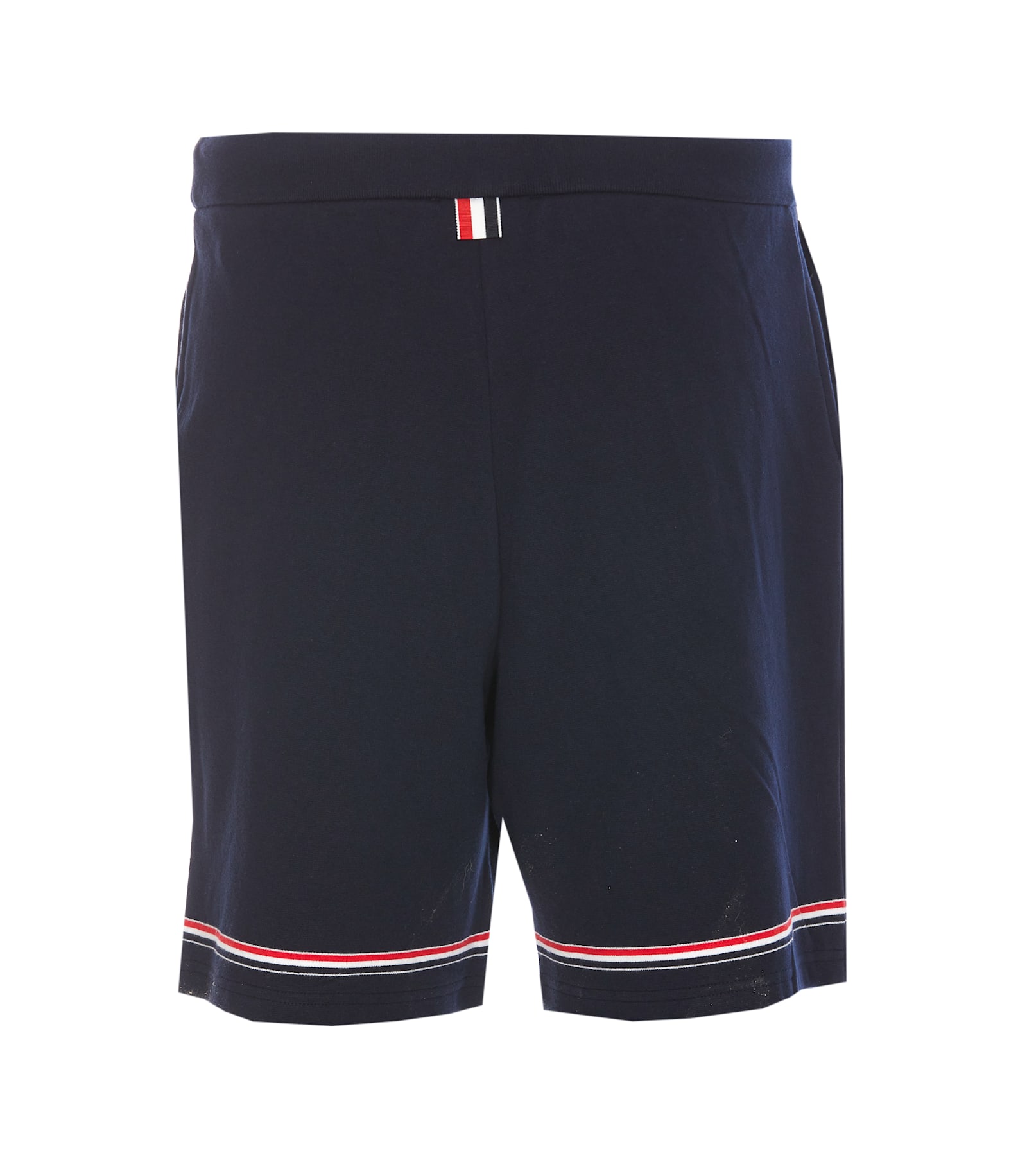 Thom Browne Blue Shorts With Elastic Waist With Drawstring And Rwb Striped Detail In Cotton Man In Blue