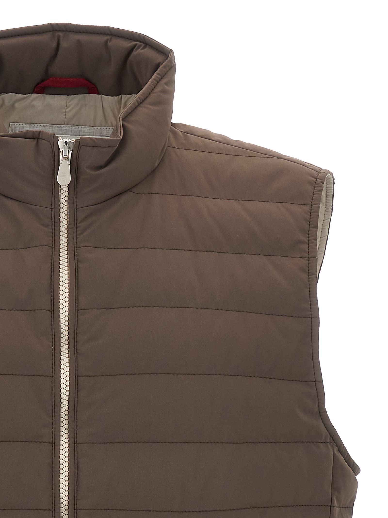 Brunello Cucinelli High Collar Quilted Vest In Green