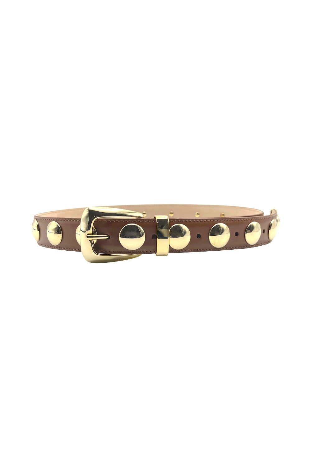 Shop Khaite Benny Belt With Gold Studs In Tan Gold