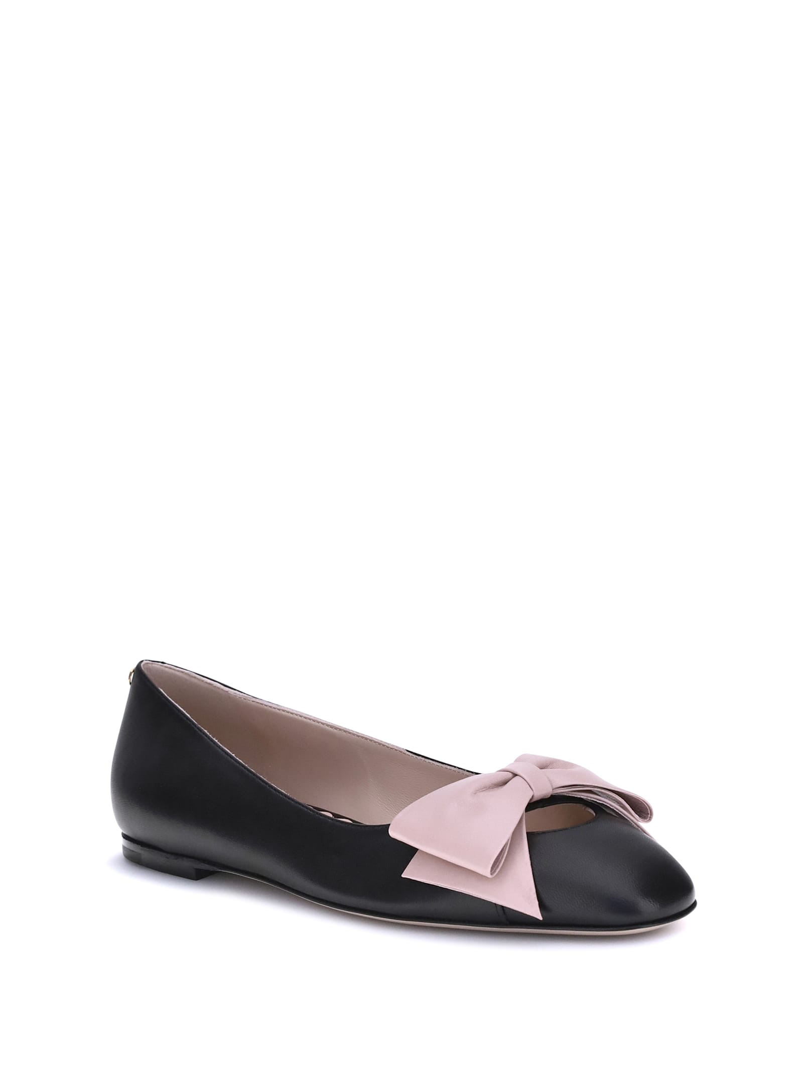 Valentino Round Toe Ballerina Shoes With Bow Detail In Black