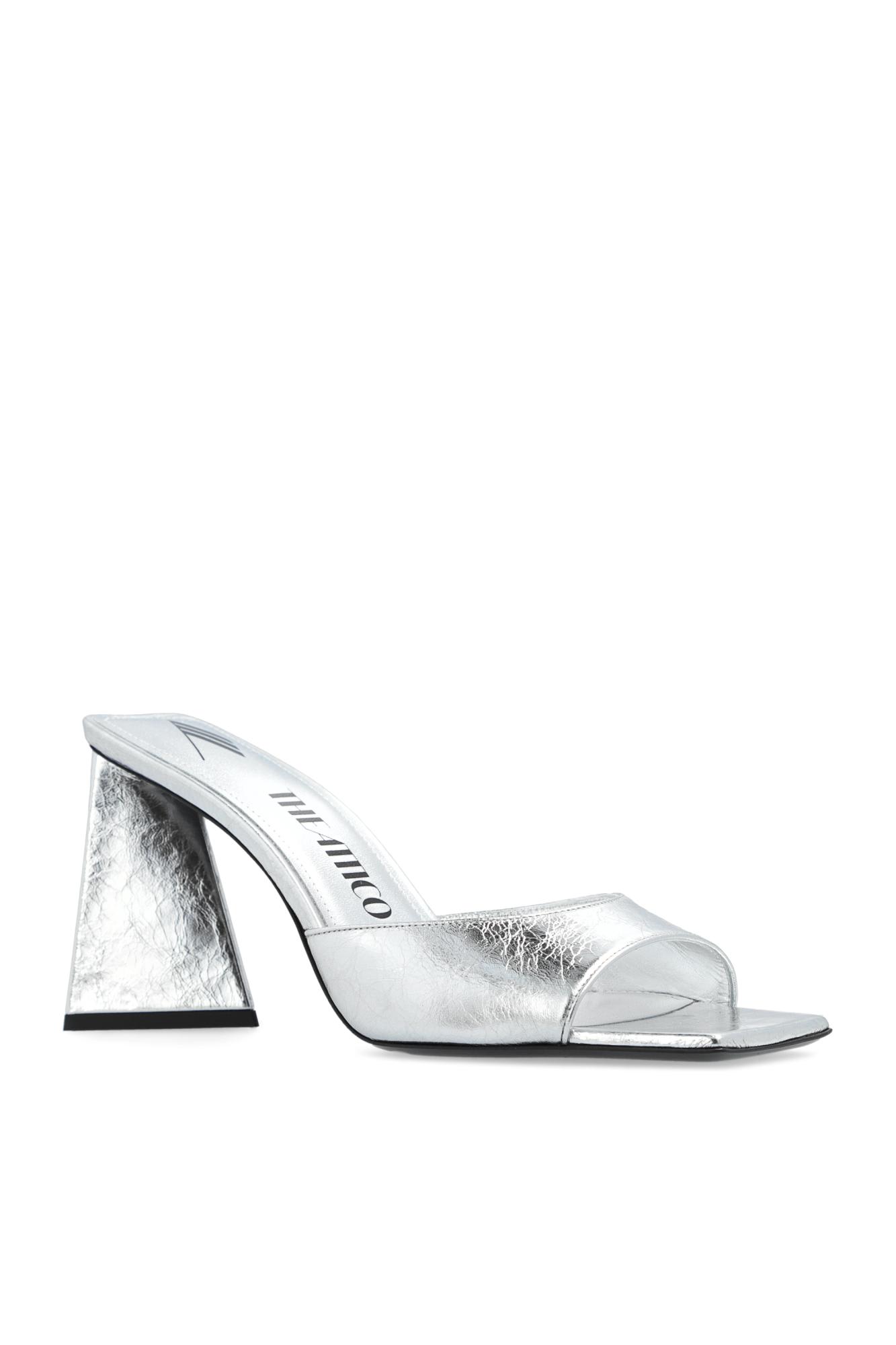 Shop Attico Heeled Slippers `mini Devon` In Silver