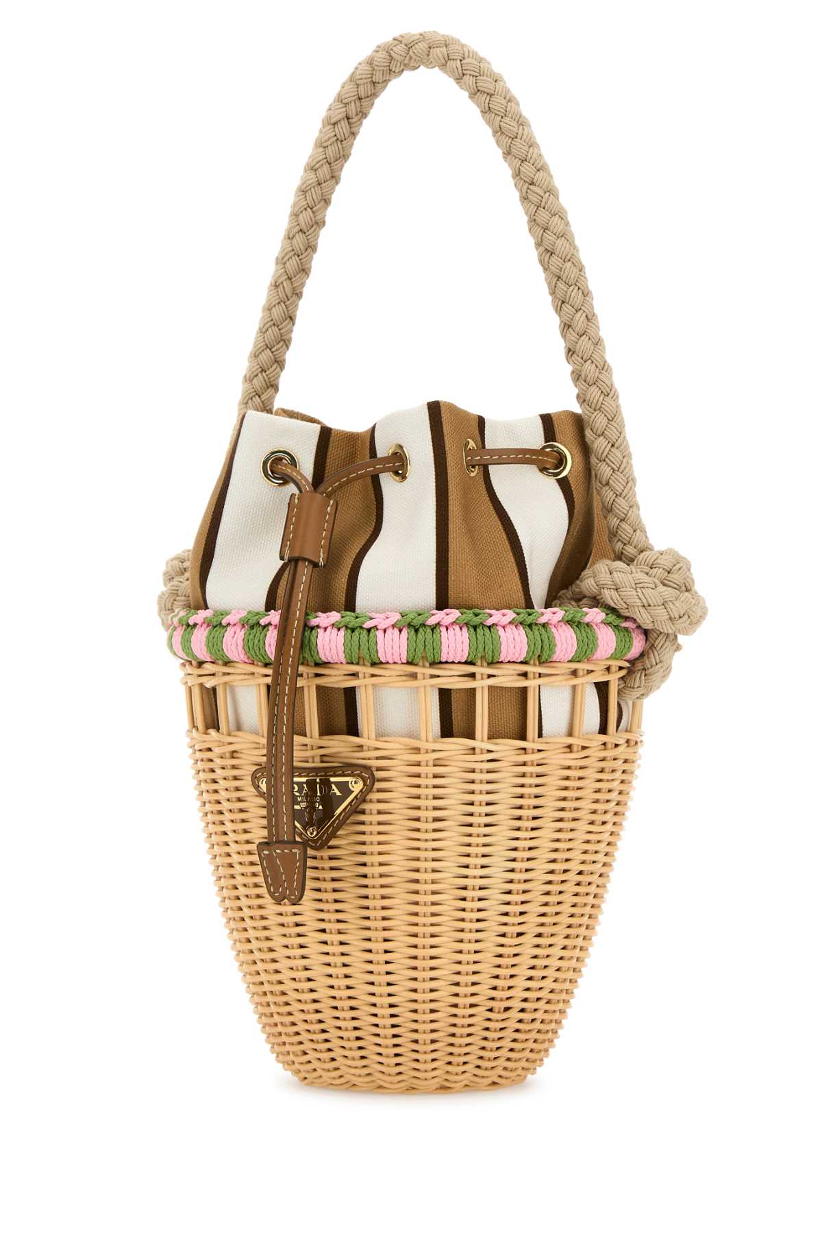 Prada Mini Bucket Bag Featuring Braided Handle