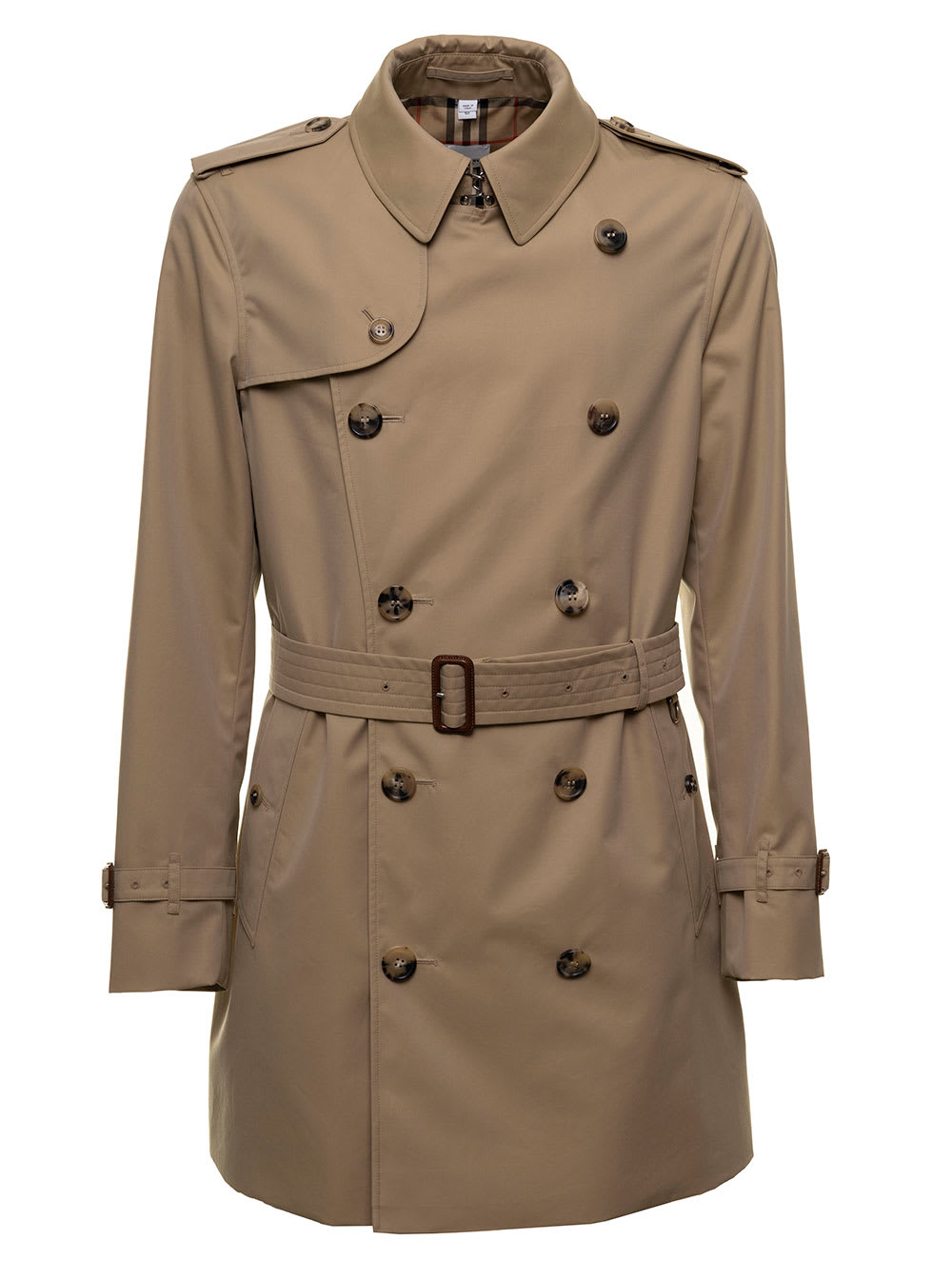 Beige Trench Coat With Belt In Cotton Poplin Man