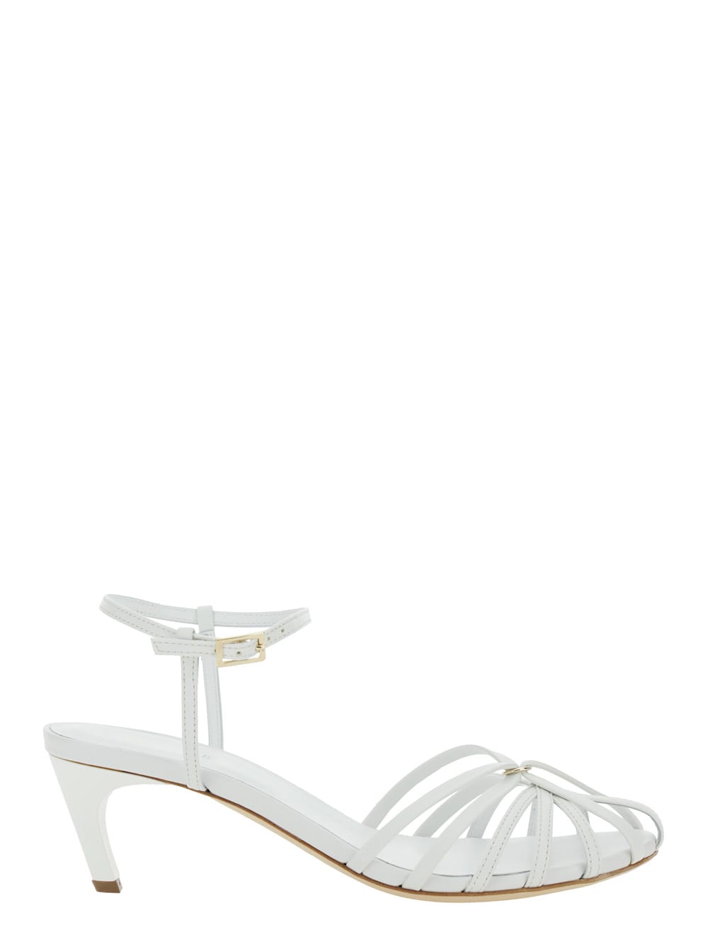 White Heeled Sandals With Cage Design In Leather Woman