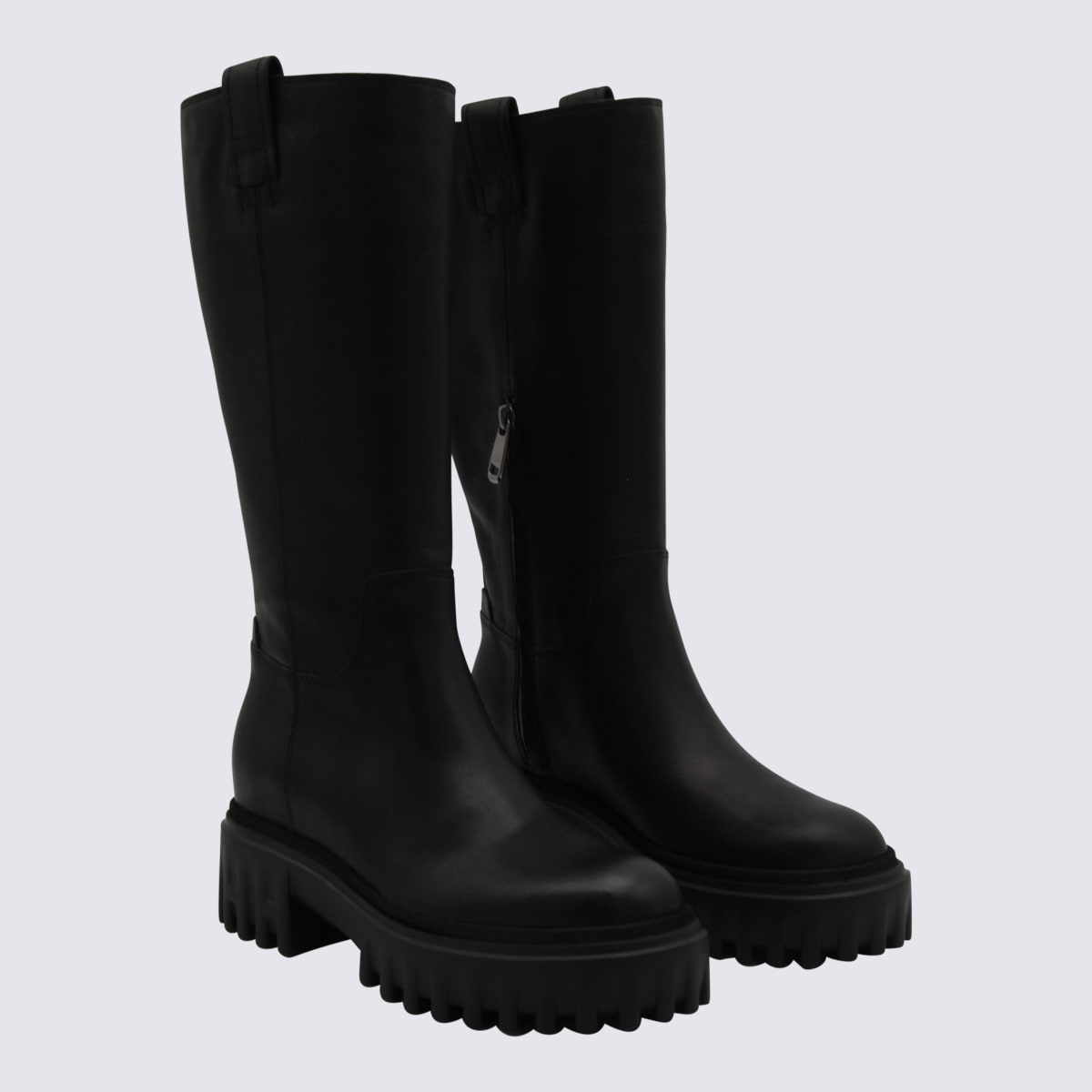 Hogan Knee-high Boots With Chunky Sole And Pull Tab In Black