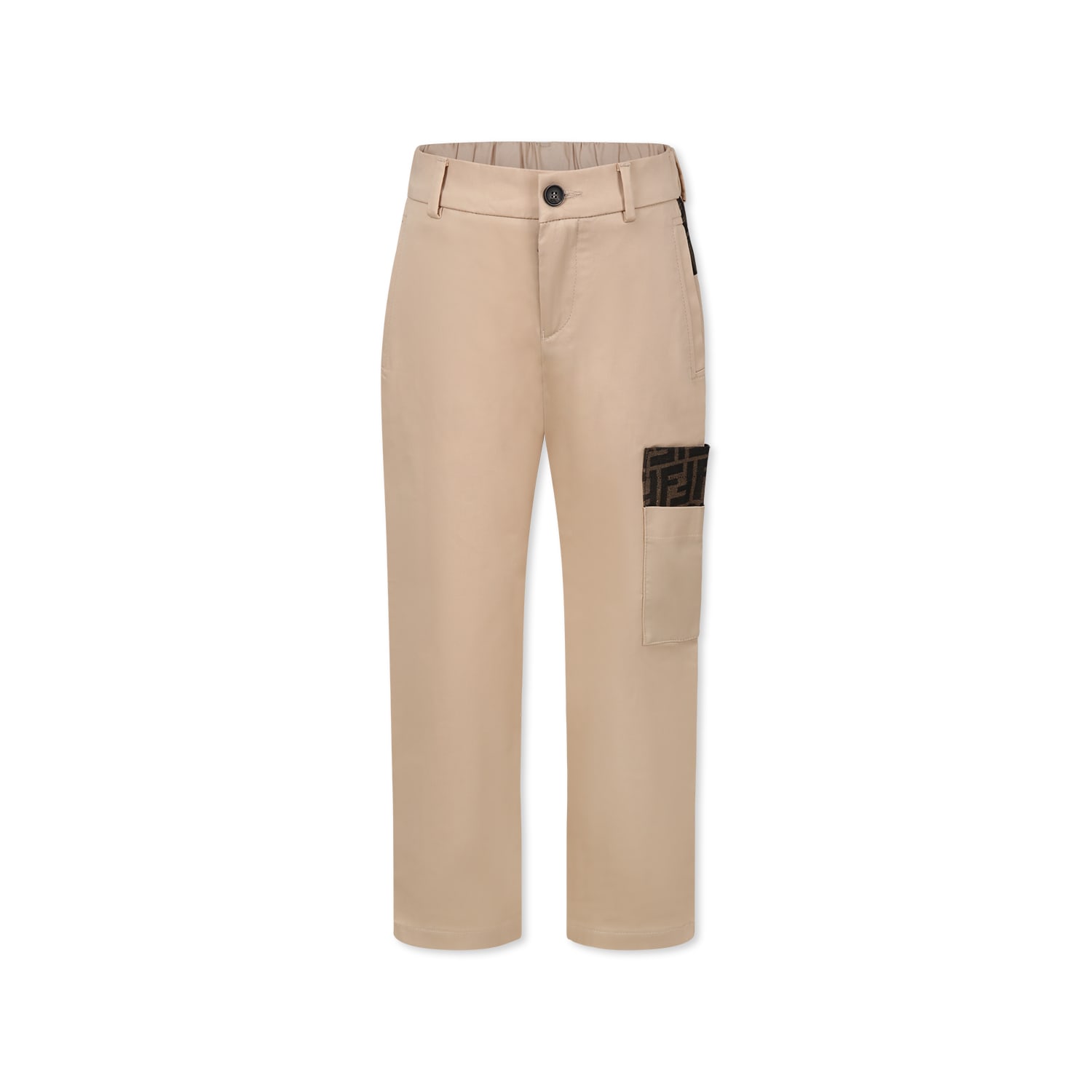 Fendi Beige Trousers For Boy With Ff In Beige