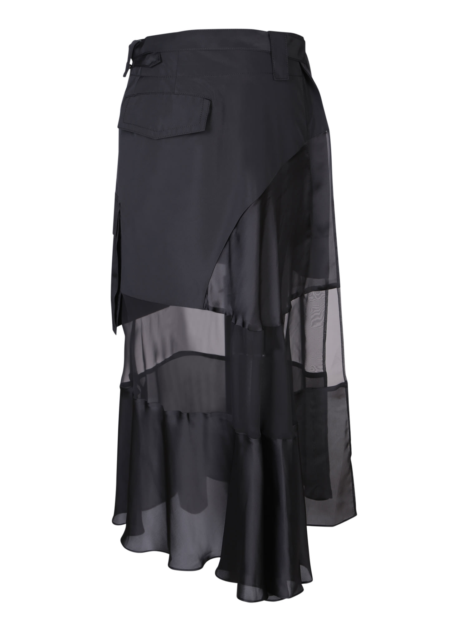 Shop Sacai Black Fabric Combo Midi Skirt