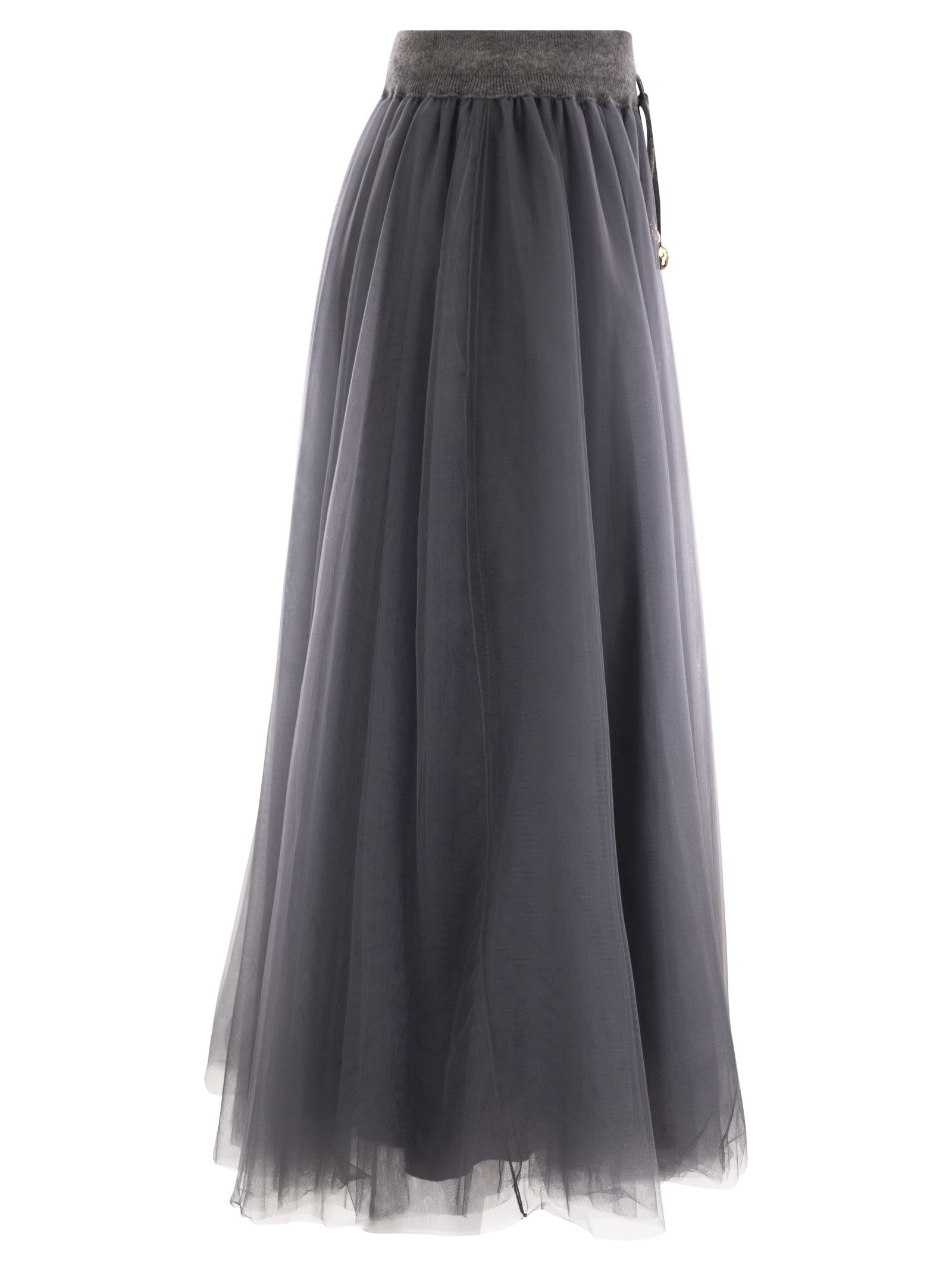 Fabiana Filippi Tulle Midi Skirt In Gray