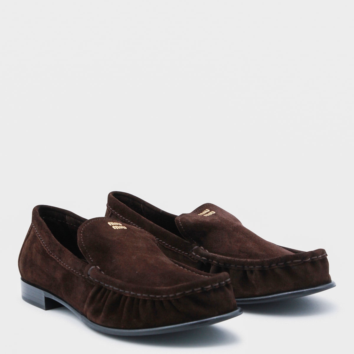Miu Miu Dark Brown Leather Loafers In Brown