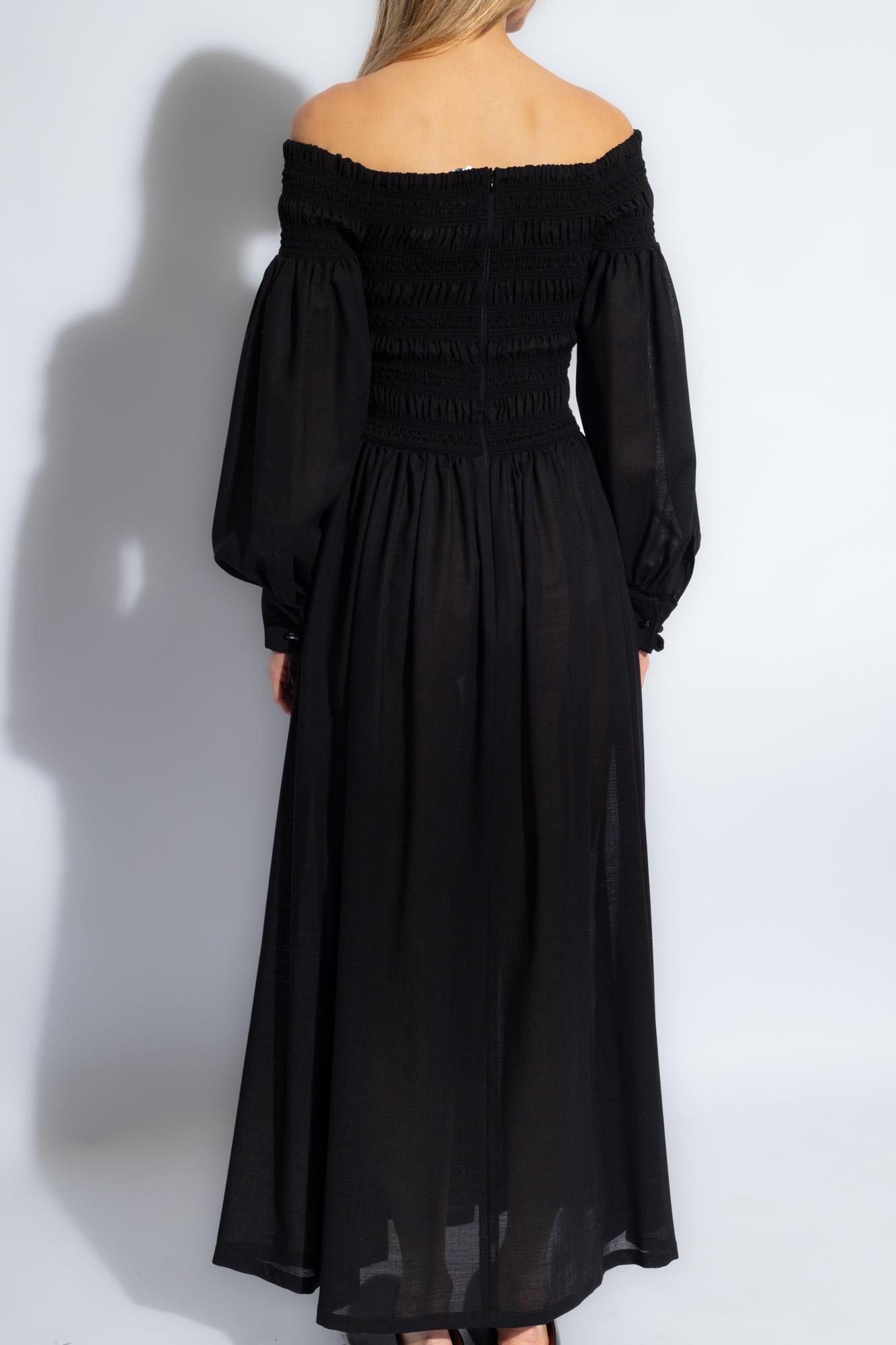 Shop Max Mara Manu Off-the-shoulder Dress In Black