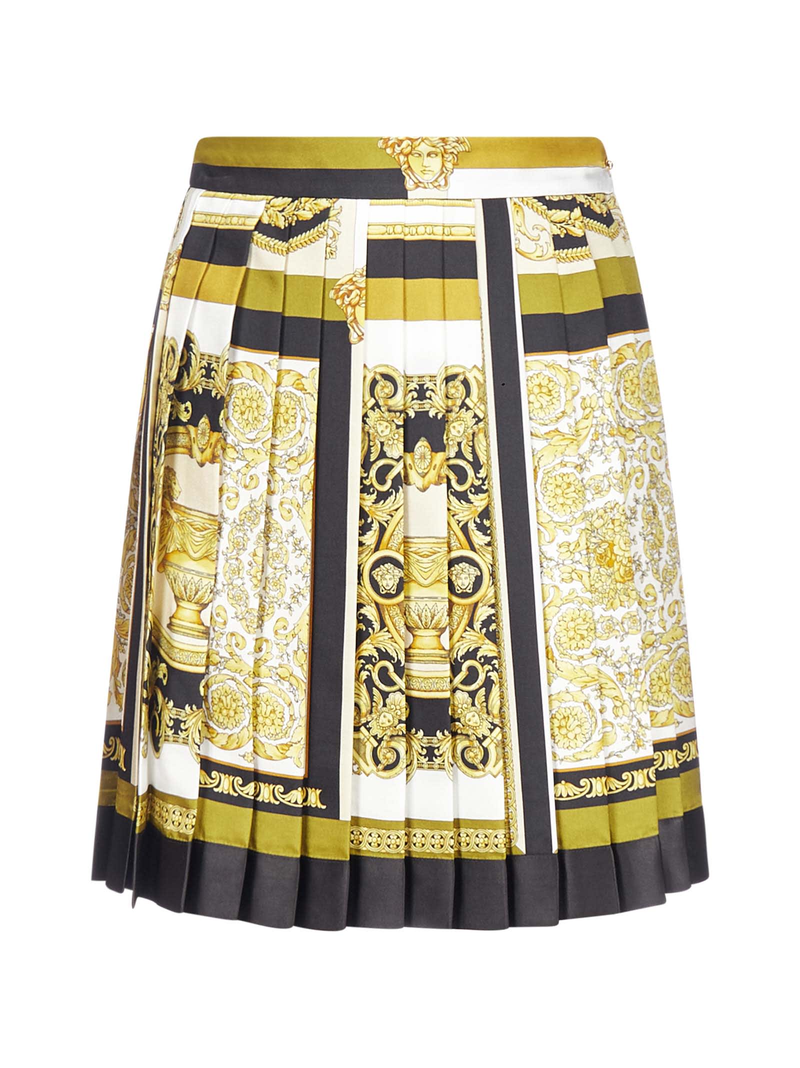 Versace Barocco Print Pleated Silk Skirt