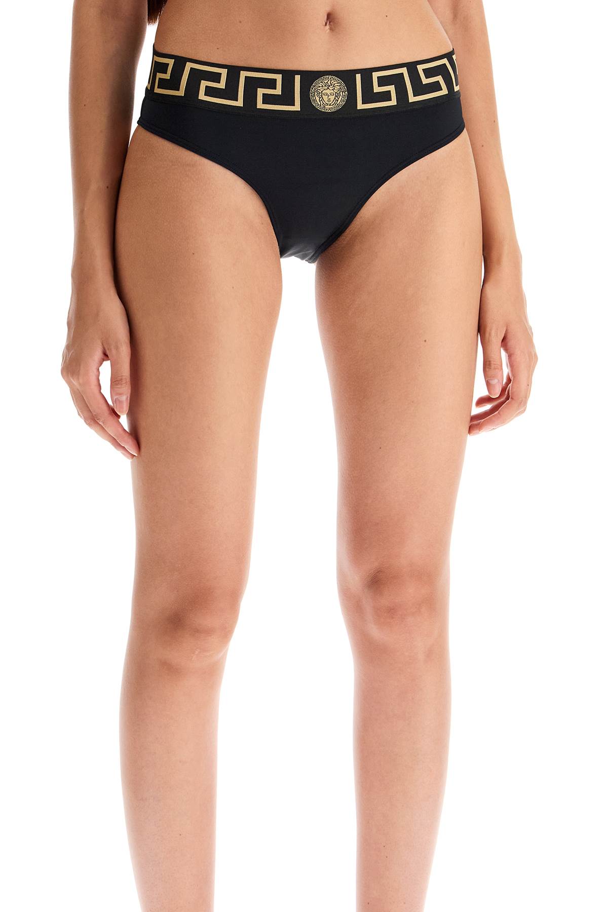 Shop Versace Bikini Bottom With Greek Border In Black (black)