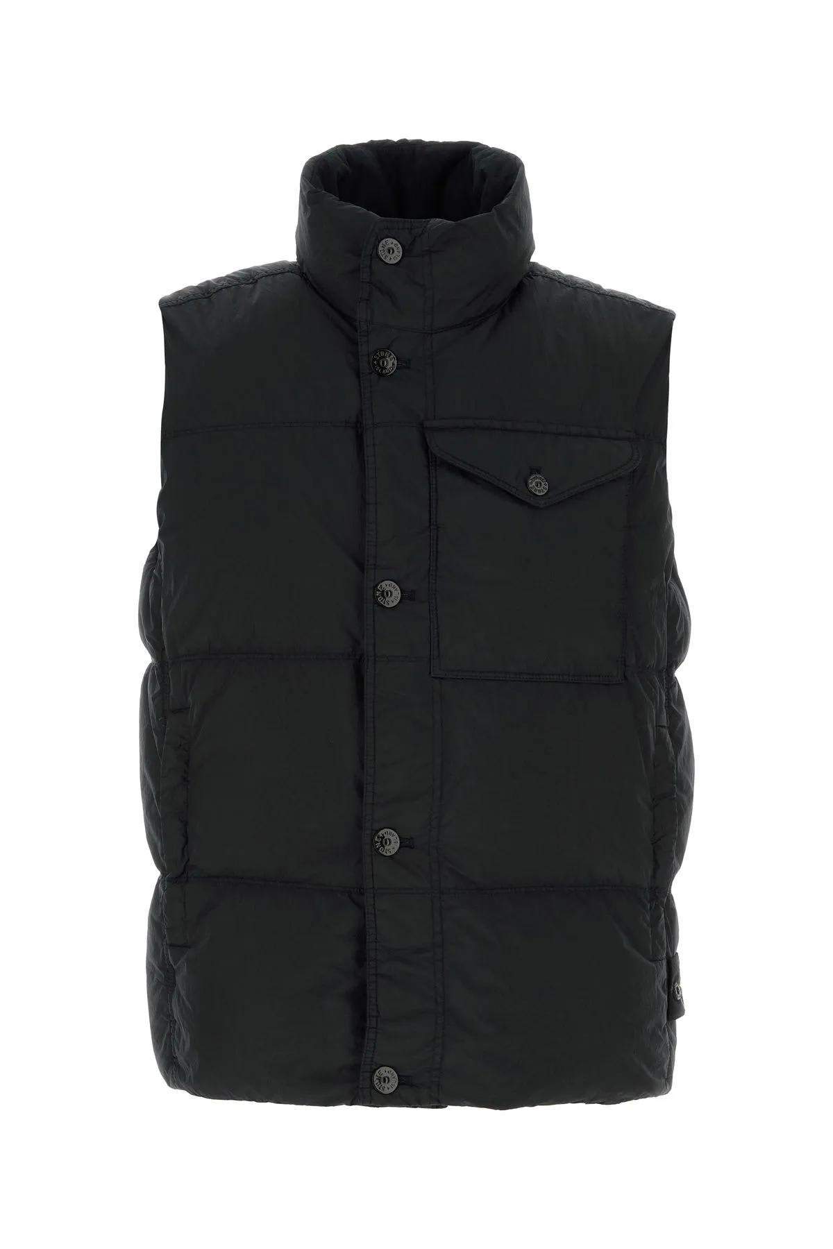 Shop Stone Island Black Nylon Sleeveless Down Jacket