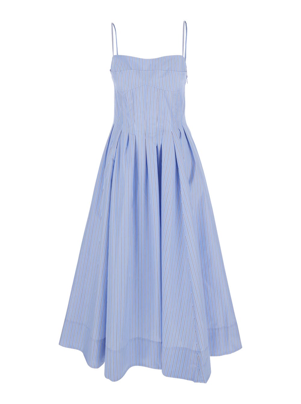 kittyia Light Blue Long Dress With A-line Skirt Adn All-over Striped Motif In Cotton Blend Woman