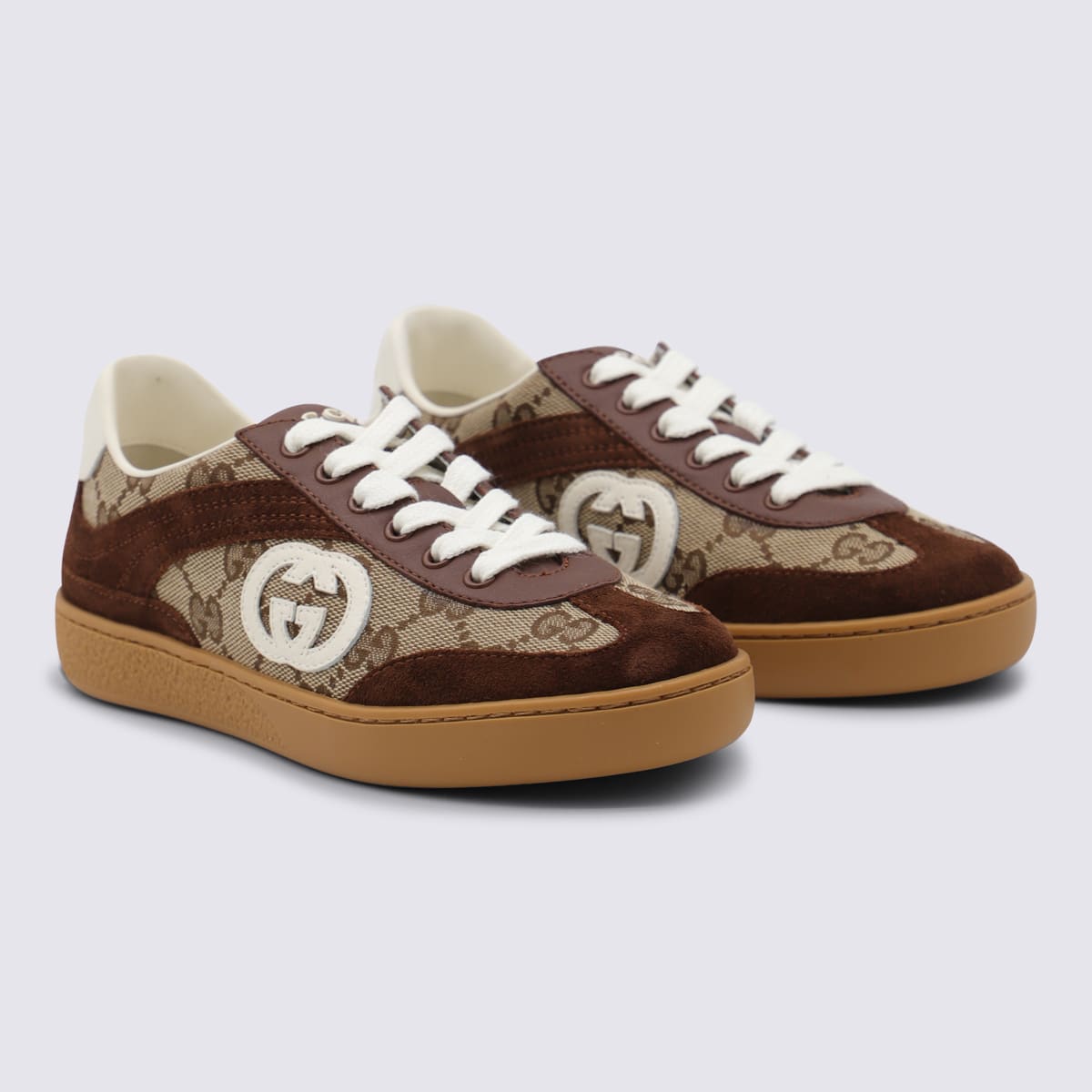 Gucci Beige Leather Sneakers In Multi
