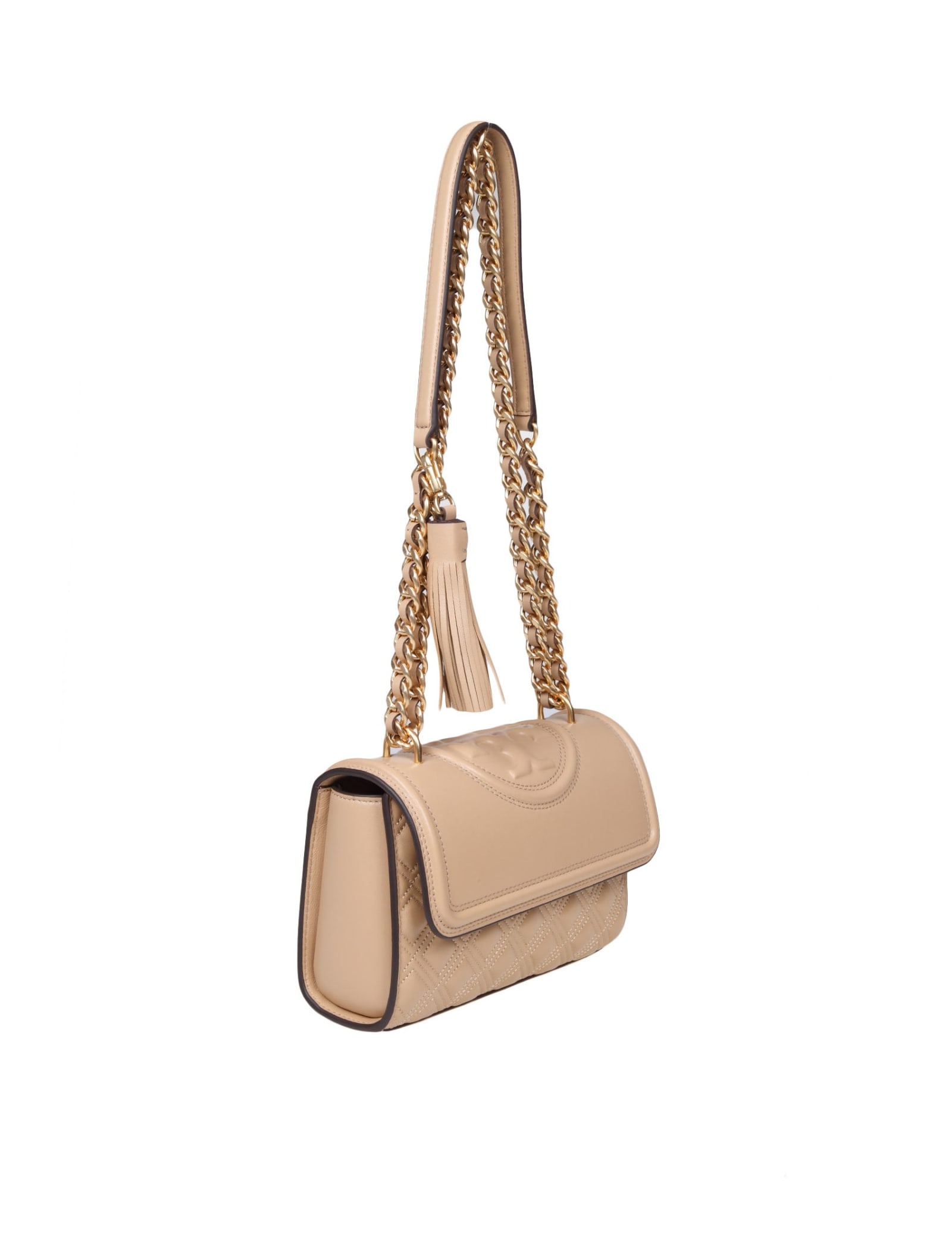 Shop Tory Burch Small Fleming Bag In Desert Color Leather In Desert/beige