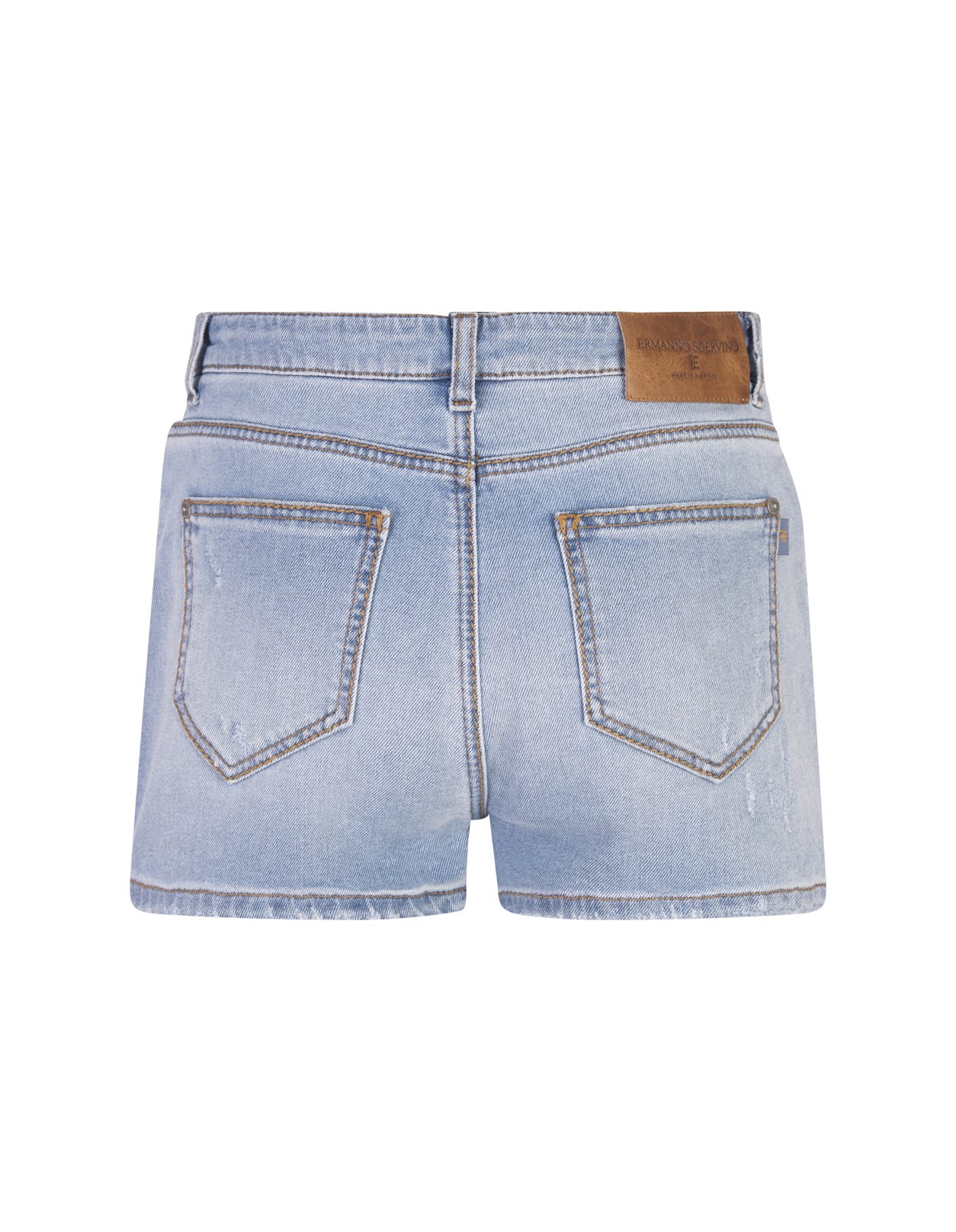 Shop Ermanno Scervino Mid Blue Denim Shorts With Jewel Embroidery