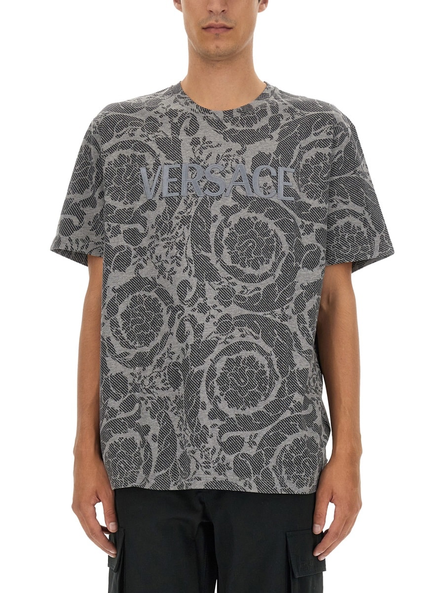 Shop Versace Silhouette Baroque Logo T-shirt In Grey