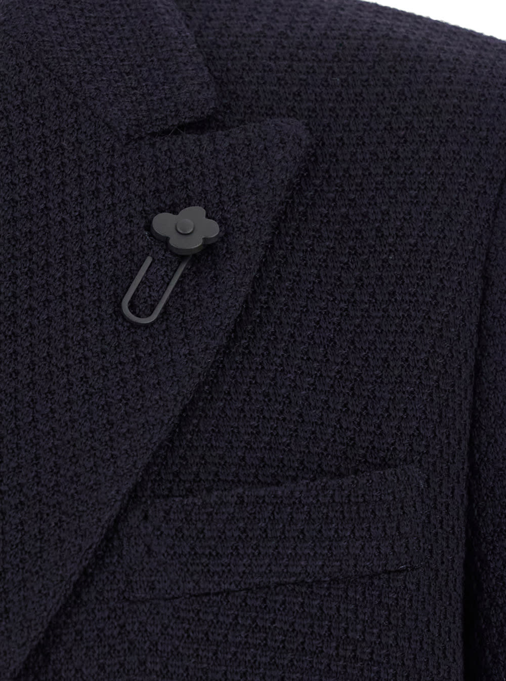 Shop Lardini Blue Double-breasted Jacket With Logo Pin In Knit Man