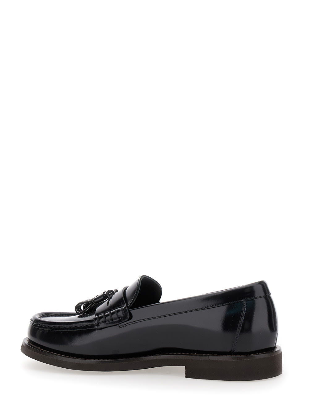 Shop Brunello Cucinelli Black Loafers With Monile Detail In Patent Leather Woman