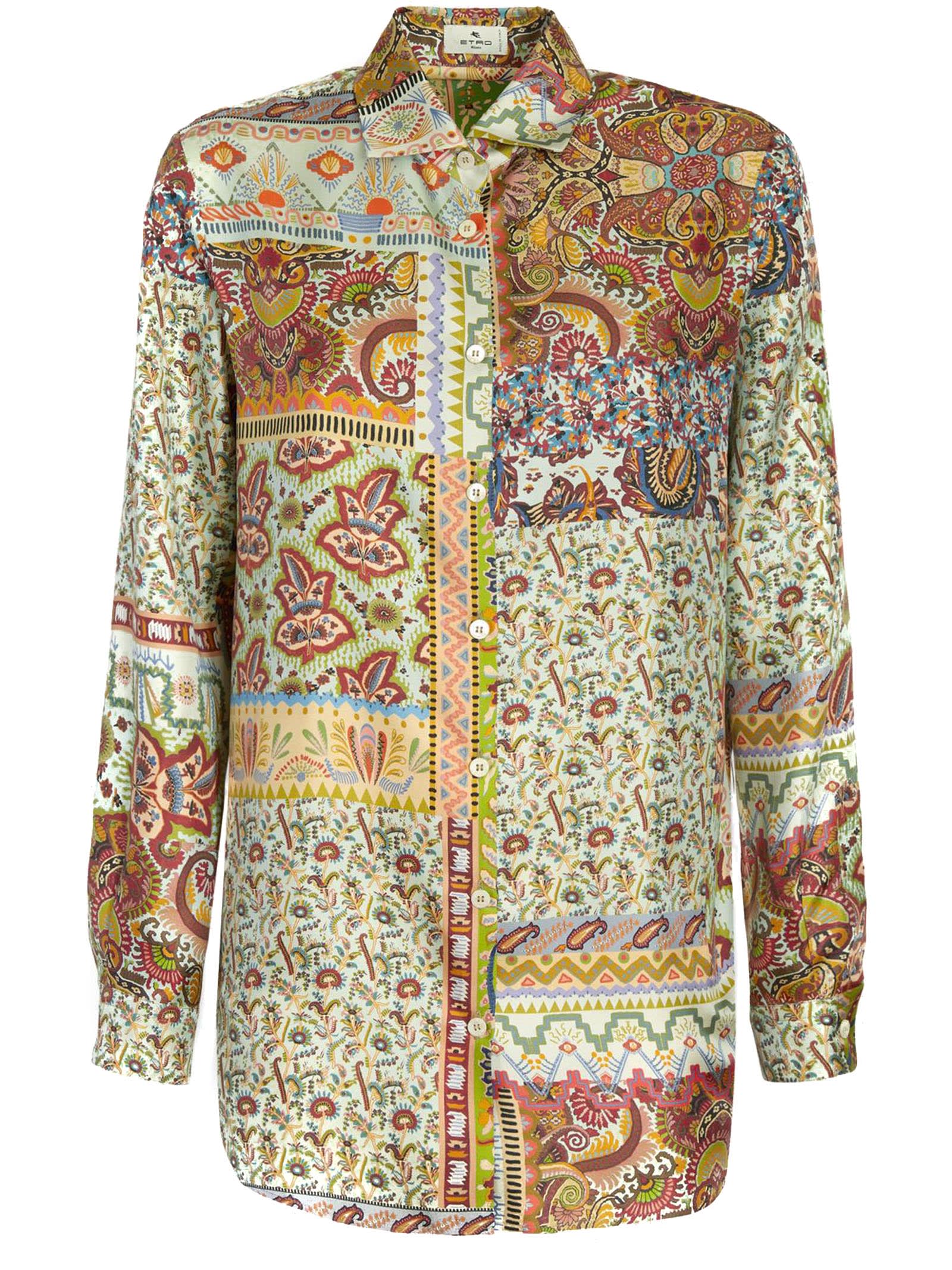 Etro Silk Shirt With A Double Patchwork-effect Print