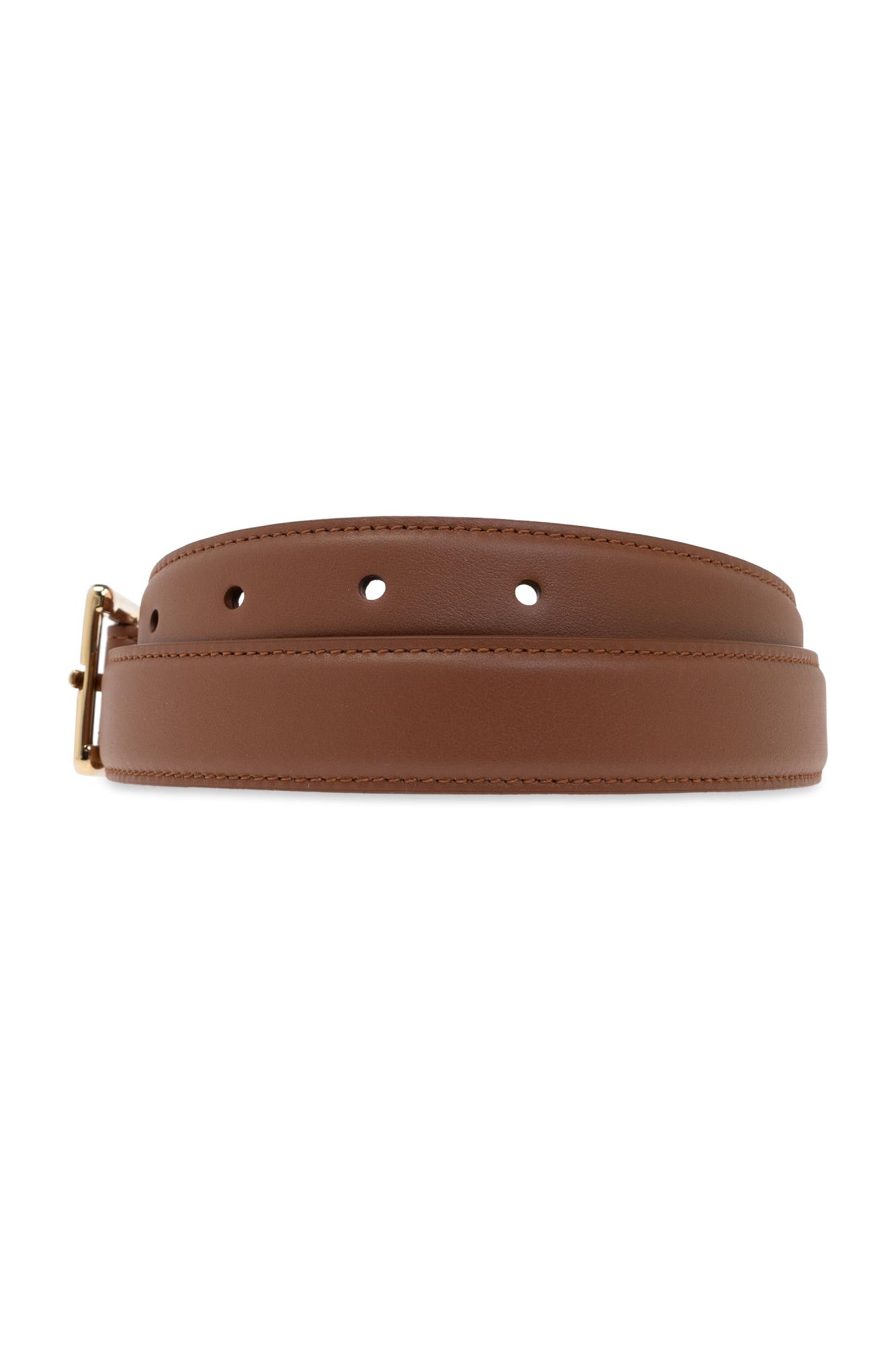 Ferragamo Double Gancini Leather Belt In Brown