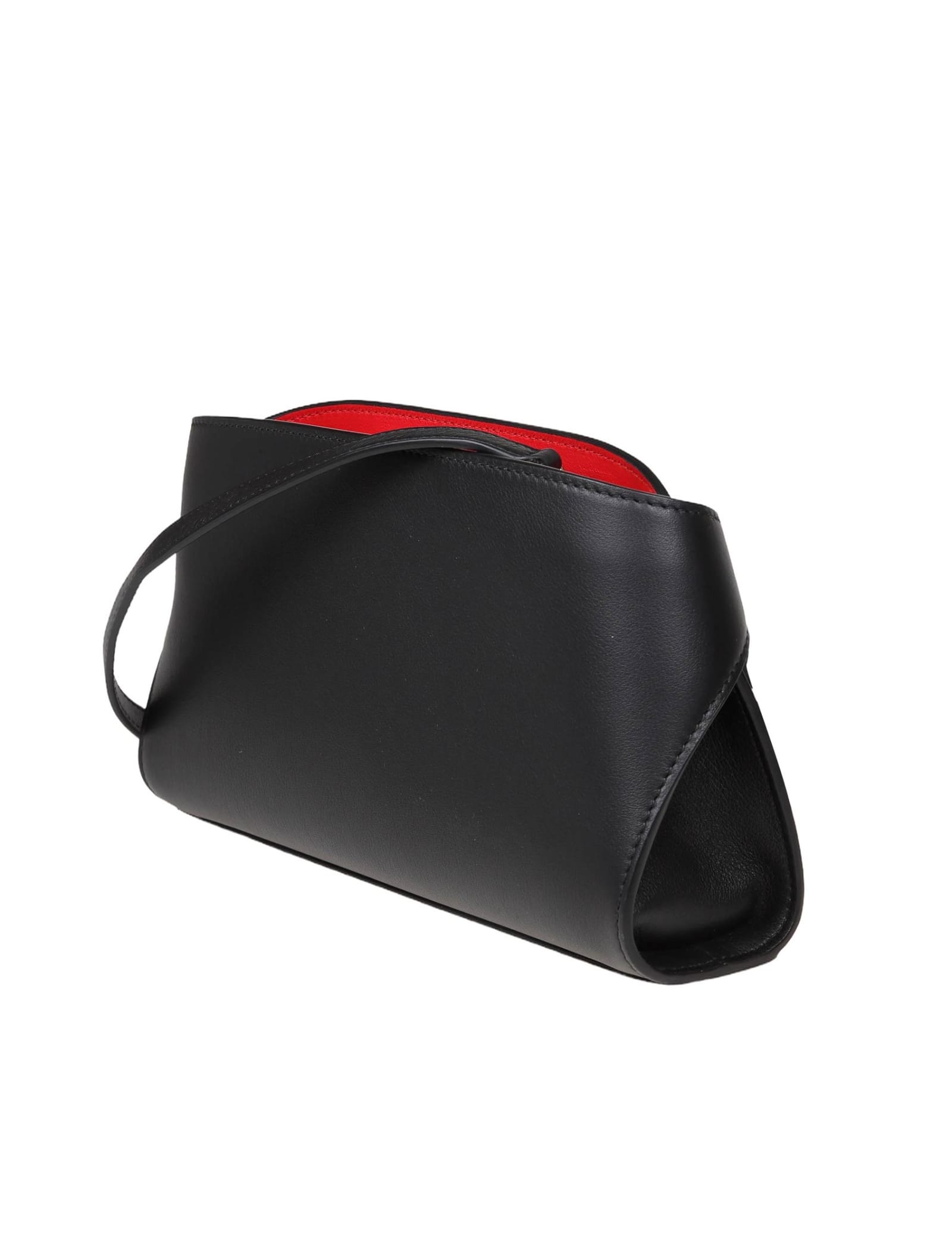 Shop Ferragamo Hug Clutch In Black Leather In Black/red