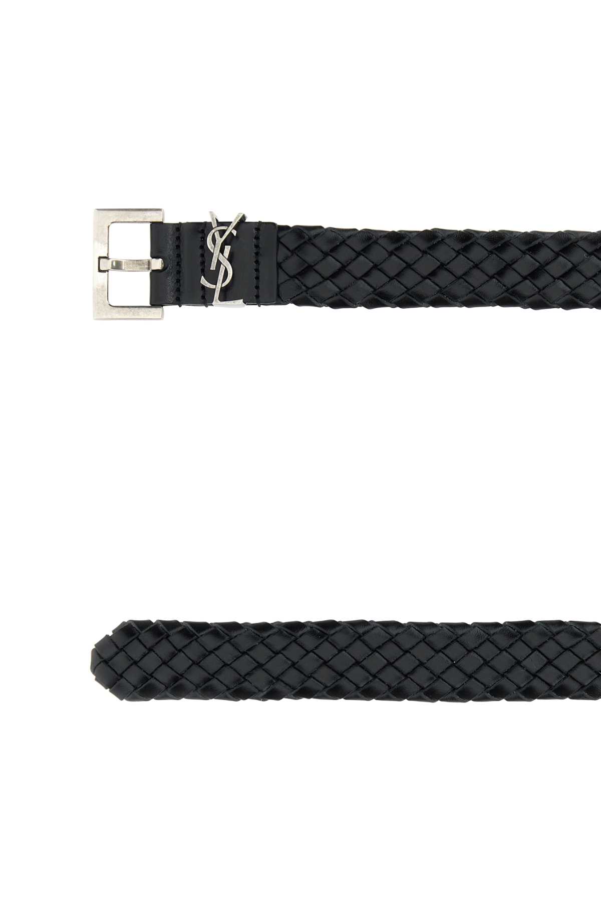 Shop Saint Laurent Black Leather Cassandre Belt In Nero