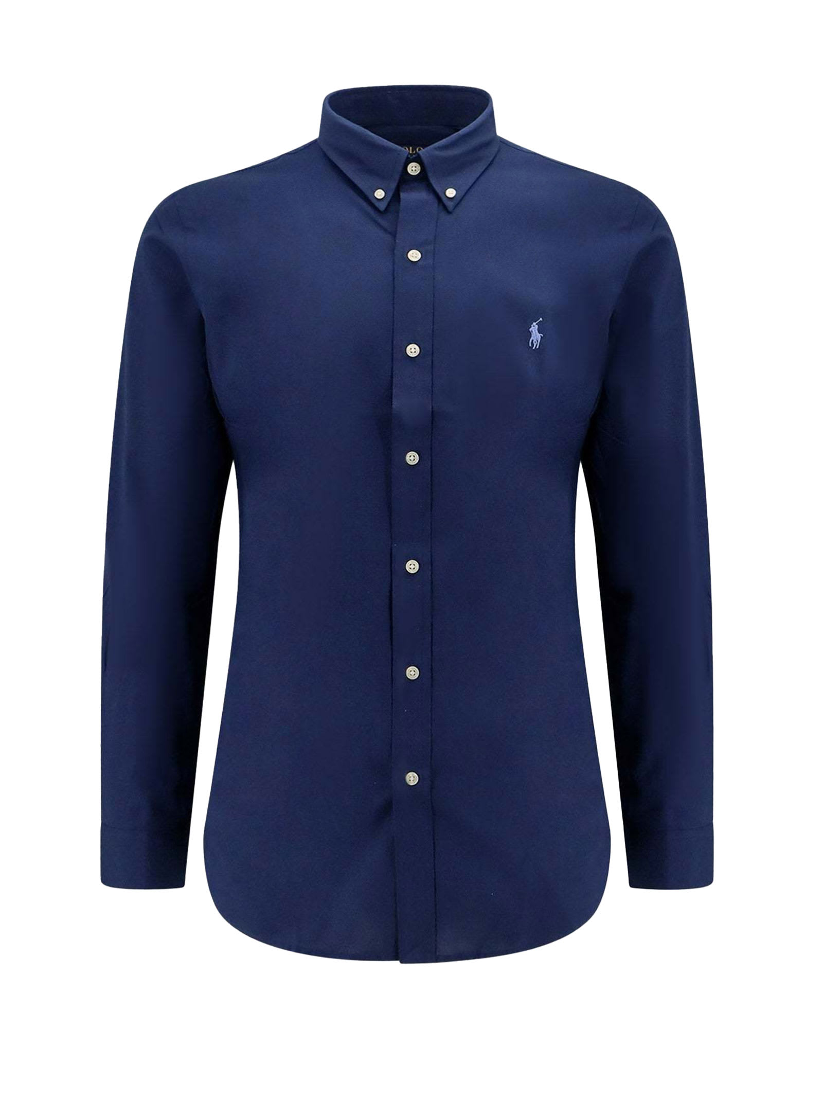 Shop Polo Ralph Lauren Navy Blue Long-sleeved Shirt With Logo In Newport Navy