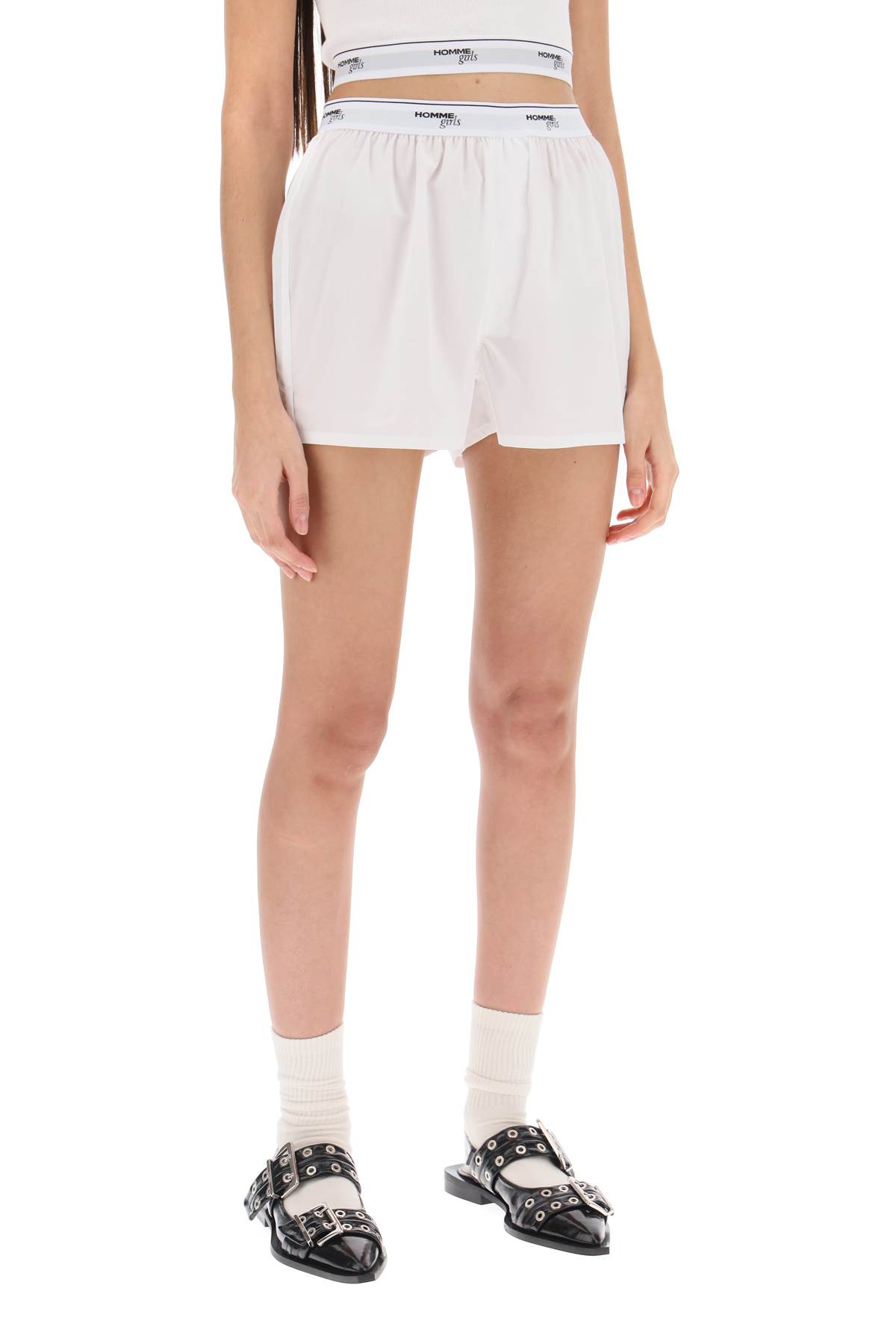 Shop Hommegirls Cotton Boxer Shorts In White (light Blue)