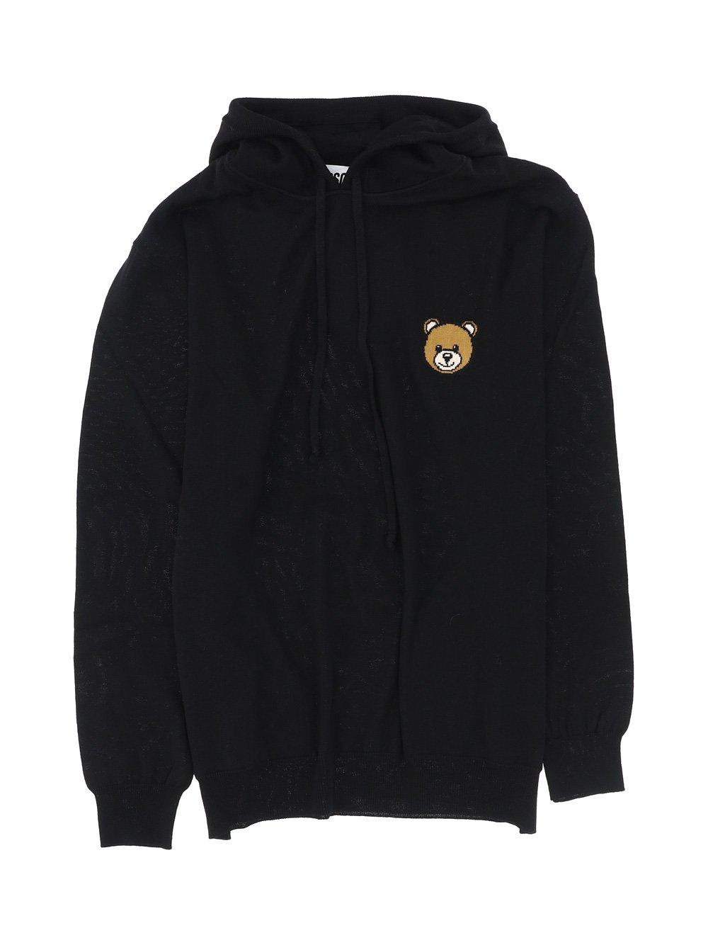Teddy Bear Embroidered Drawstring Knitted Hoodie