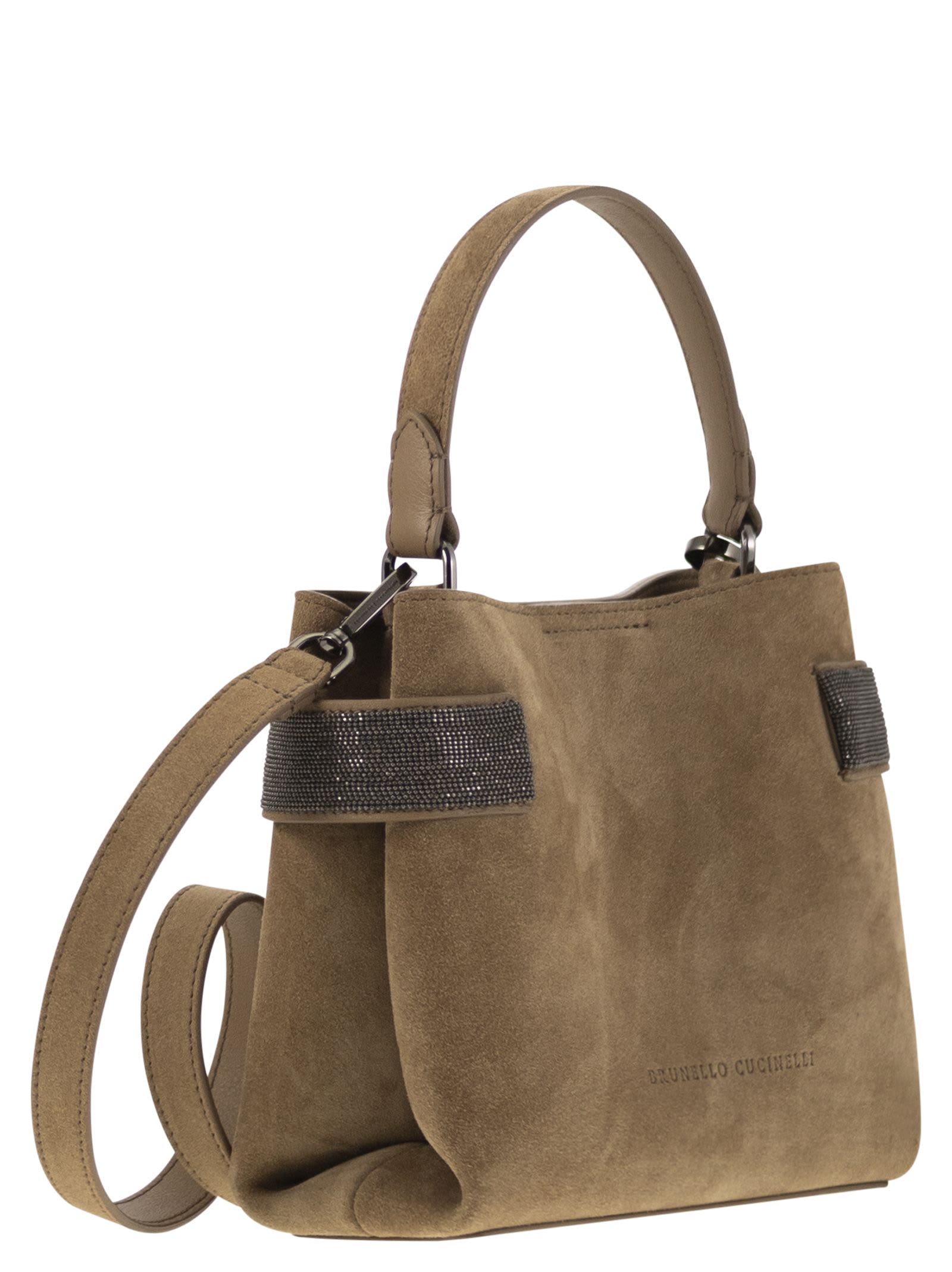 Brunello Cucinelli Essence Precious Bands Small Top-handle Bag In Hazelnut