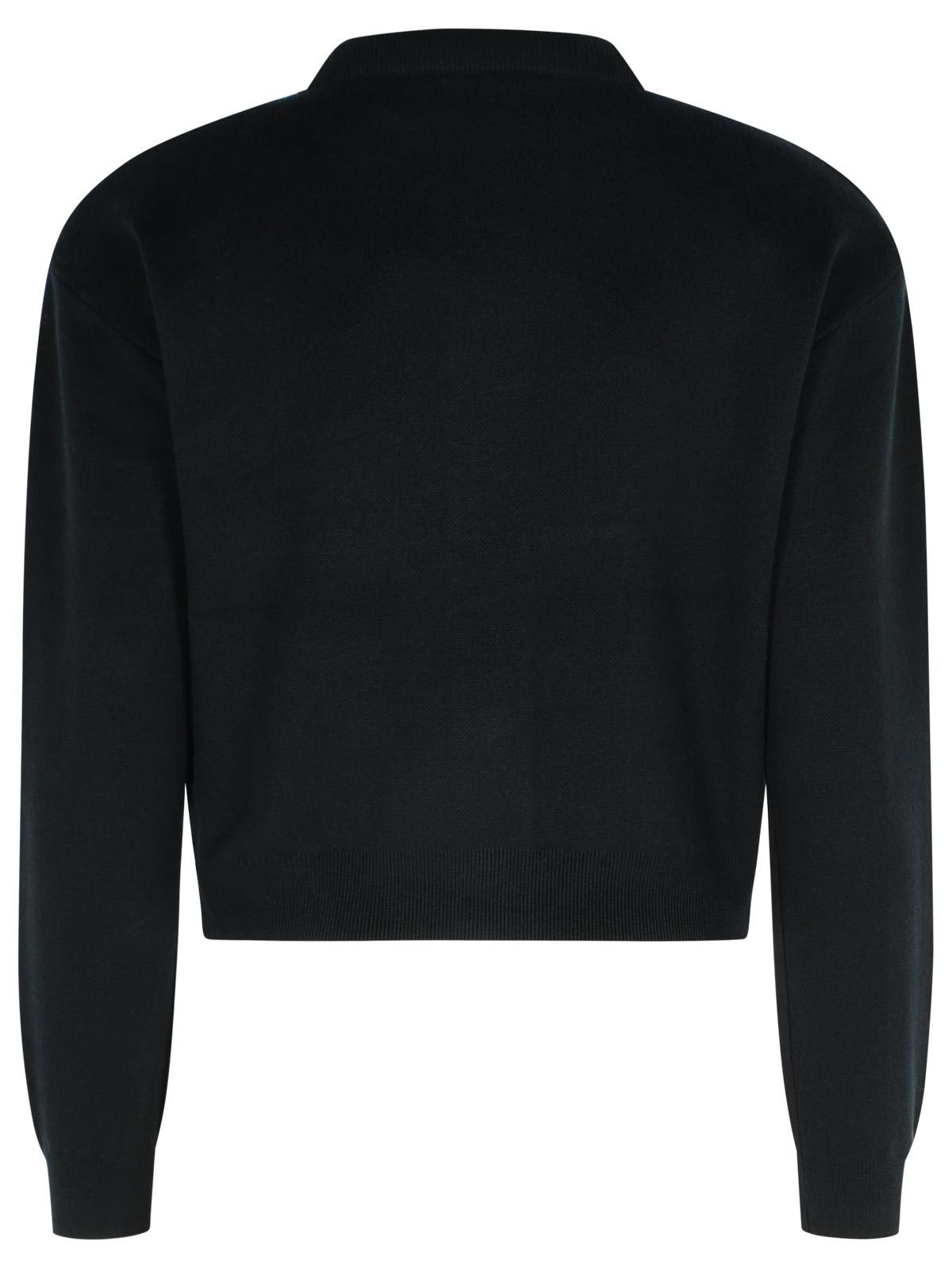 Rotate Birger Christensen Rotate Cropped Black Sweater With Padded Shoulders And Button Embellishments In Black