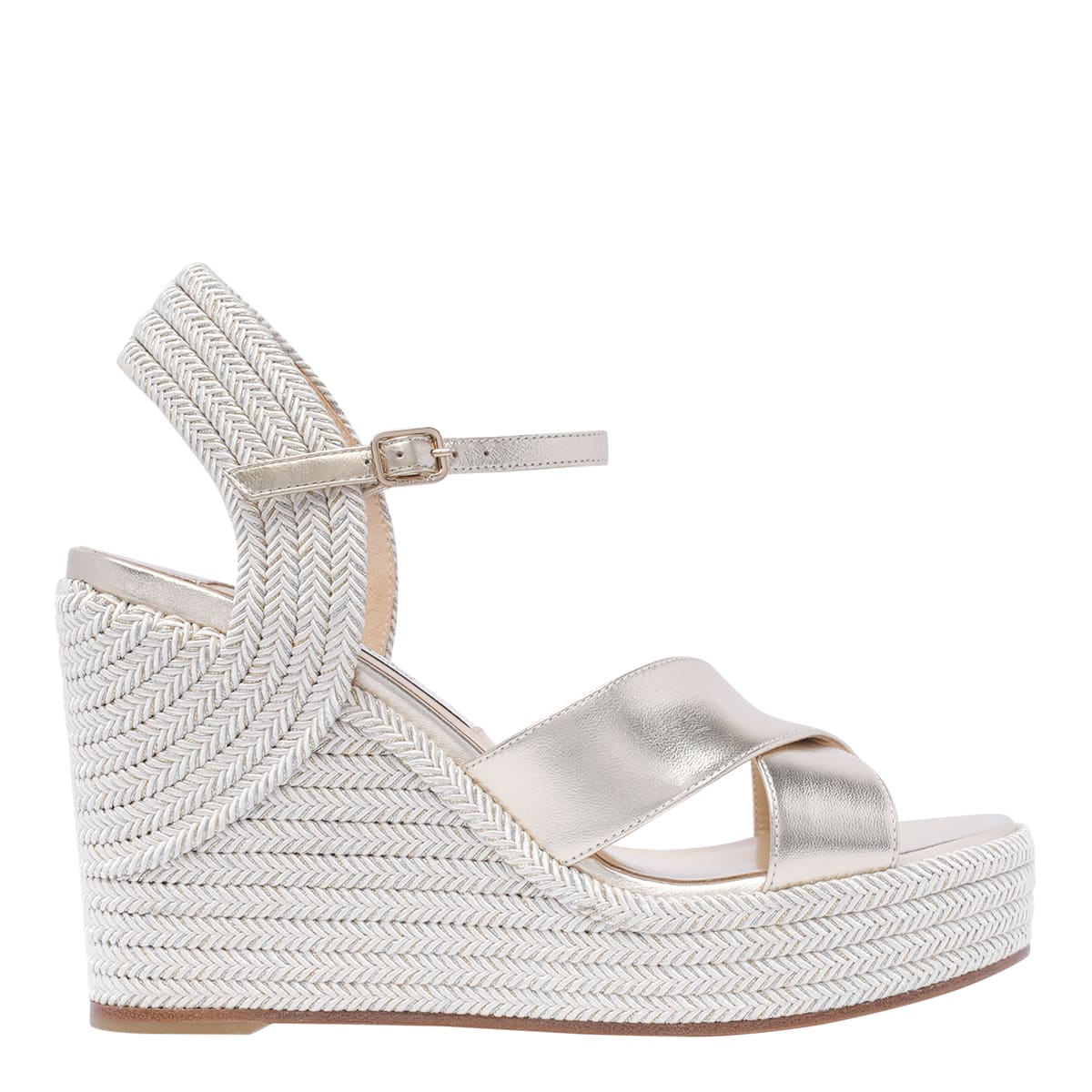 Shop Jimmy Choo Wedge Sandals Dellena 100 In Silver