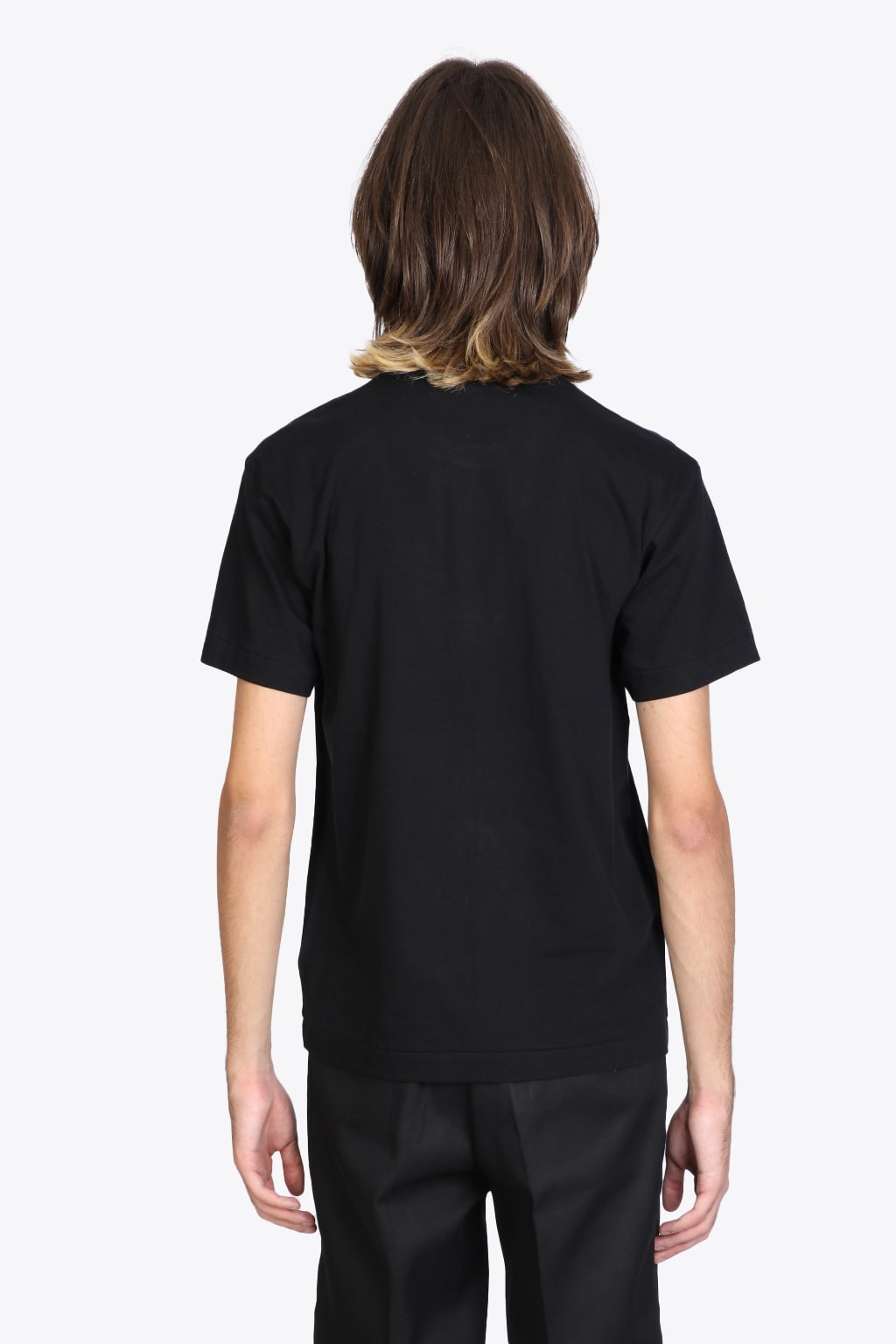 Shop Comme Des Garçons Shirt Mens T-shirt Short Sleeve Knit Black T-shirt With Pixel Heart Patch.