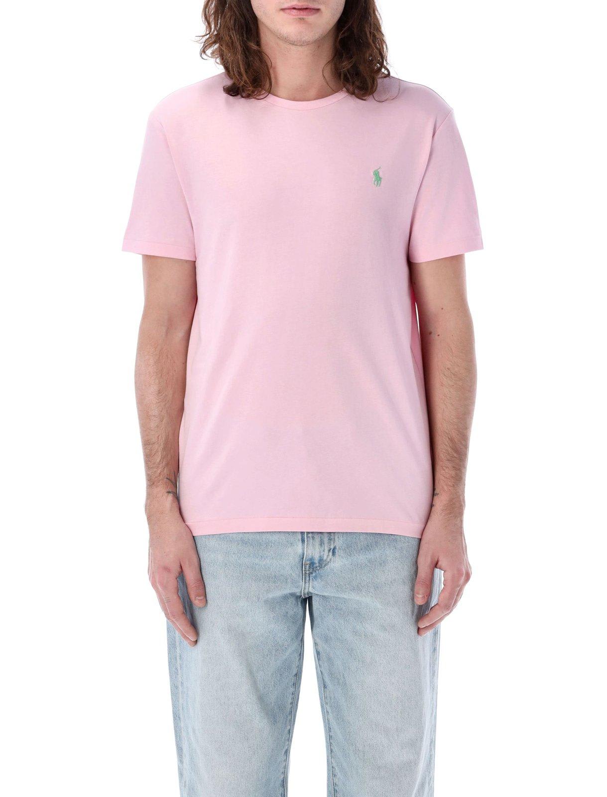 Shop Polo Ralph Lauren Logo-embroidered Crewneck T-shirt In Garden Pink