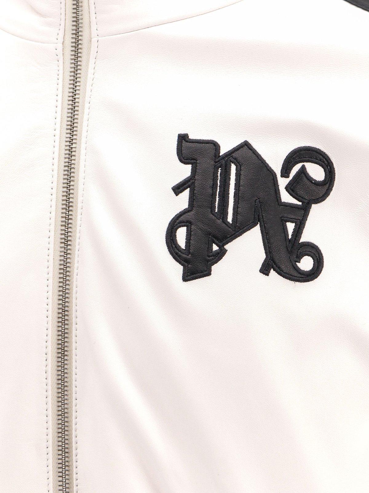 Shop Palm Angels Monogram-patch Zip-up Jacket In Neutrals