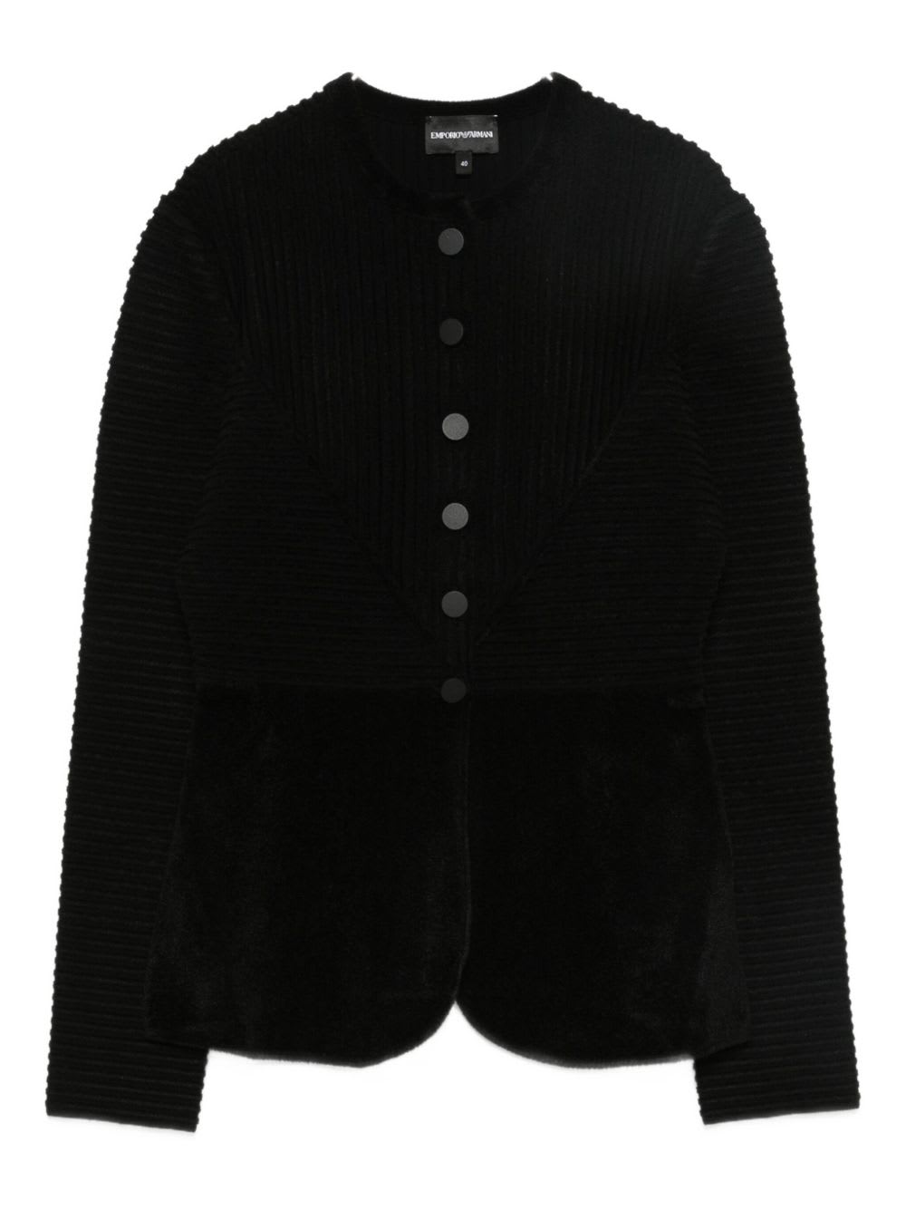 Emporio Armani Buttoned Crewneck Jacket In Black