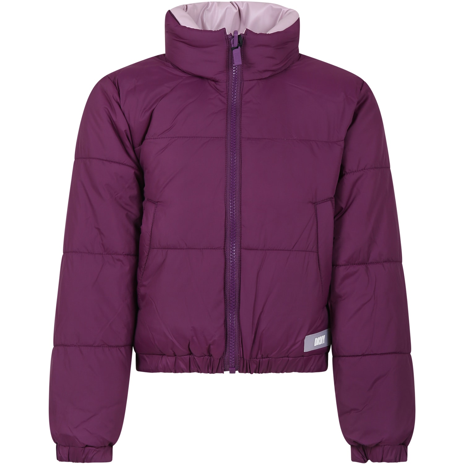 Shop Dkny Reversible Purple Jacket For Girl With Logo In Violetto