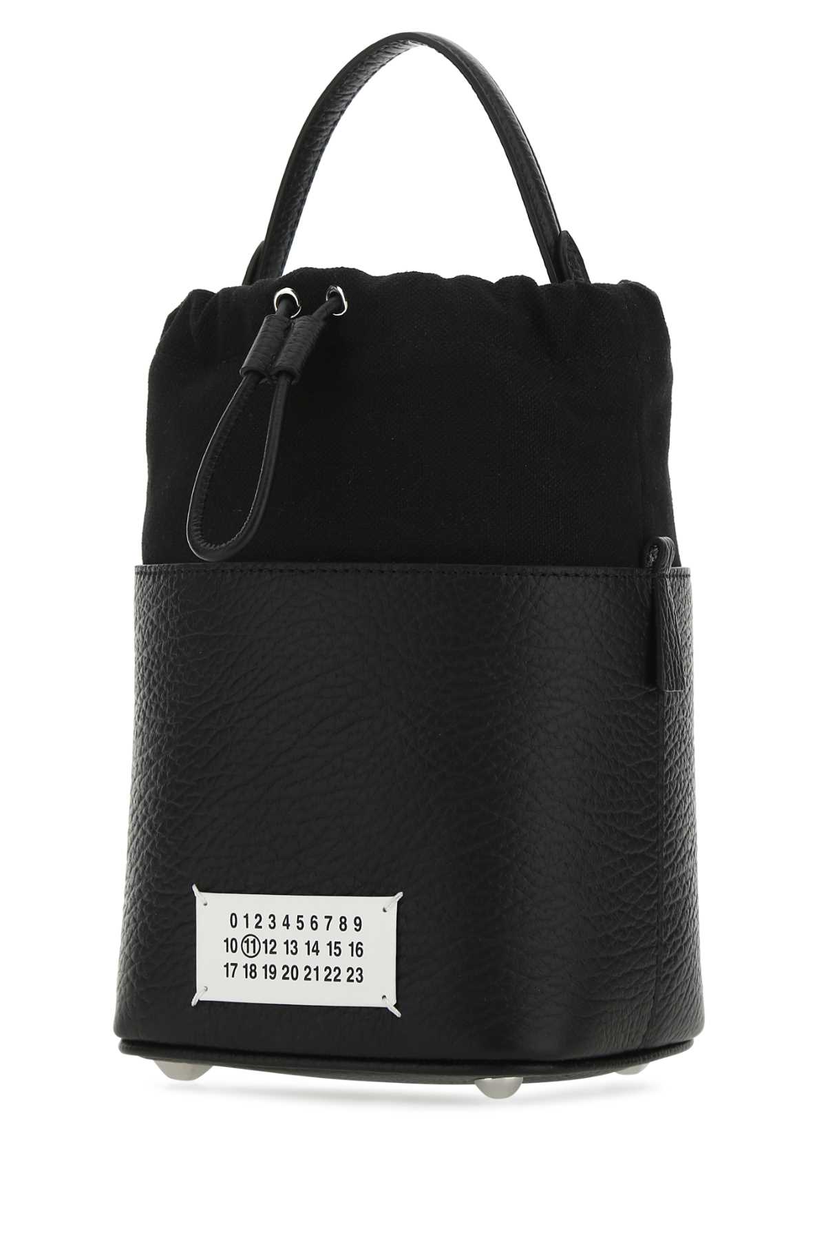 Shop Maison Margiela Black Leather And Canvas Mini 5ac Bucket Bag In T8013