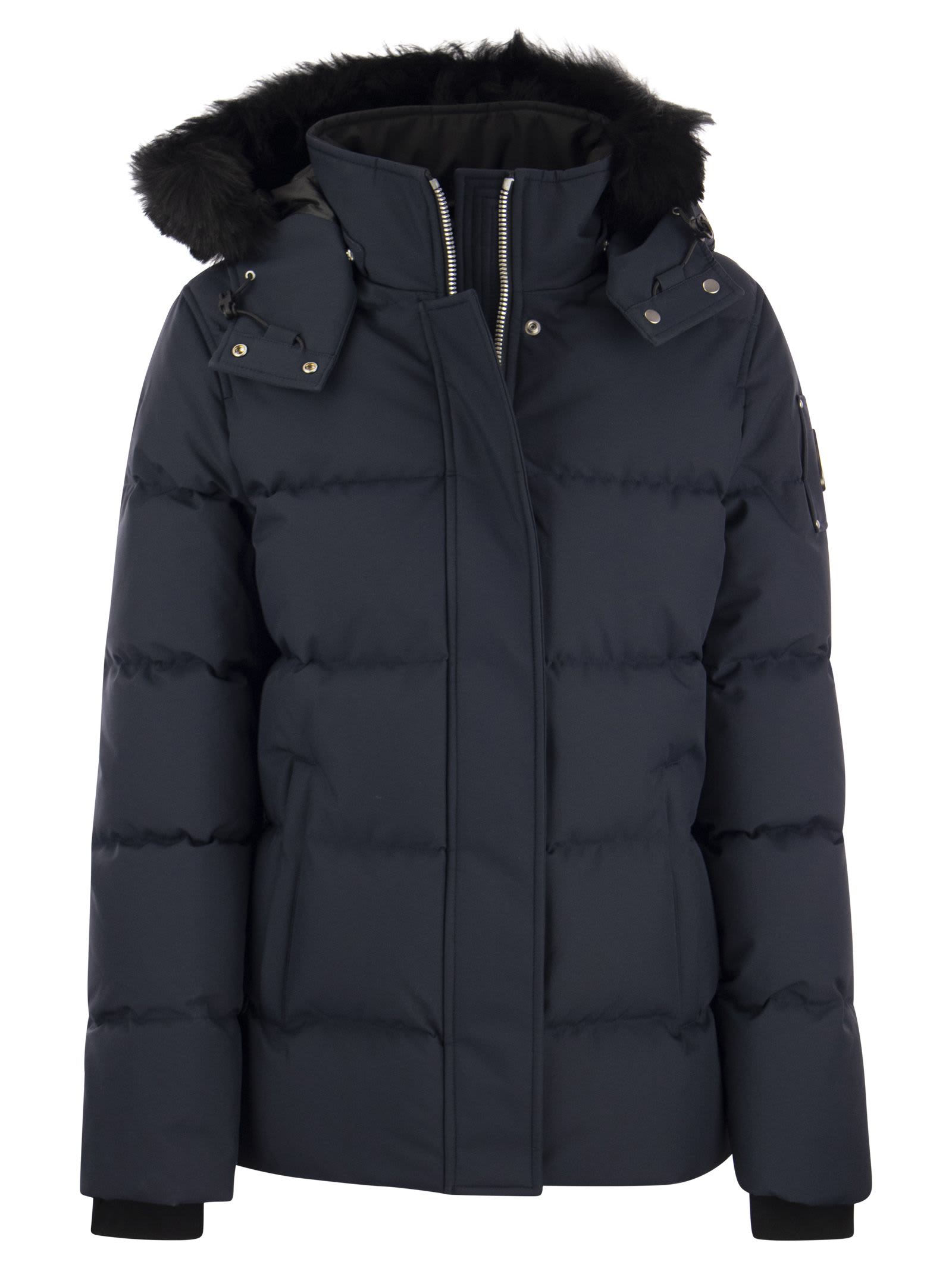 Moose Knuckles Cloud 3q - Down Jacket With Hood And Fur In Blue