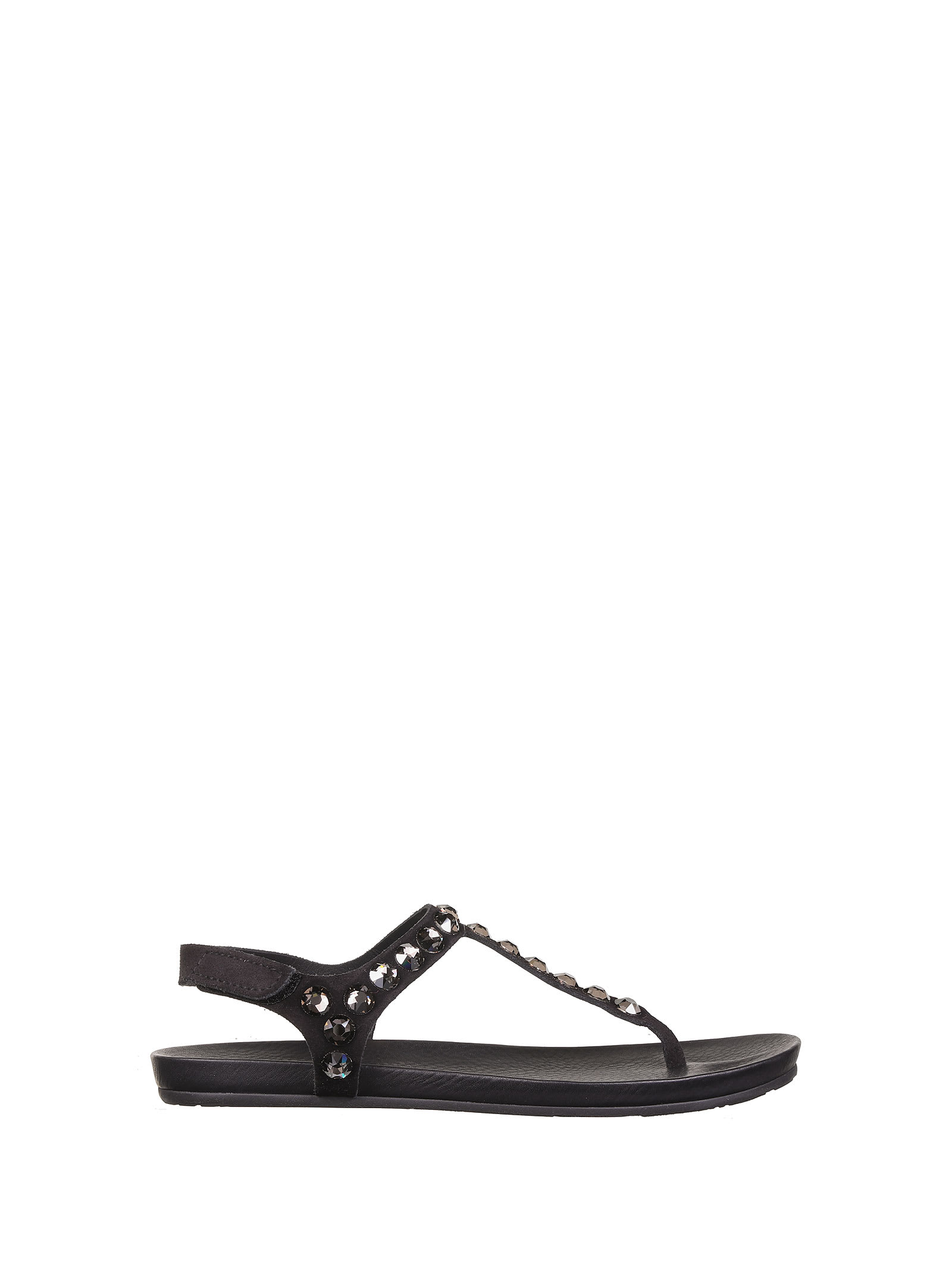 Pedro Garcia Thong Sandals With Rhinestones In Black Leather