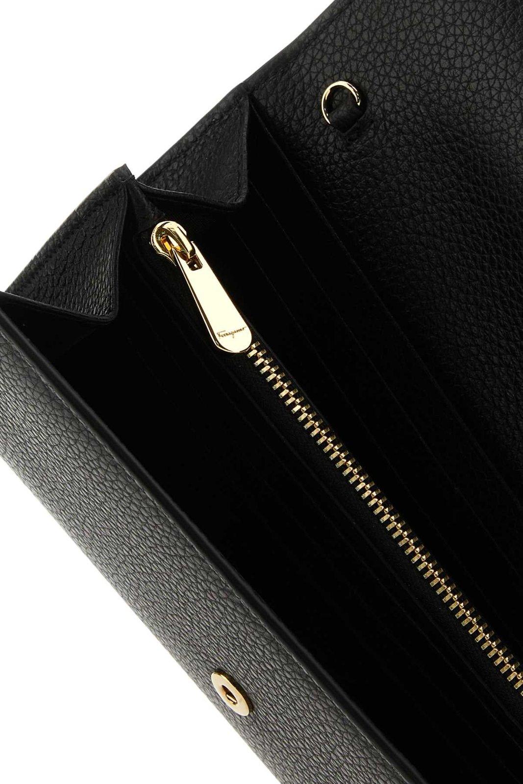 Ferragamo Leather Gancini Wallet Gold-tone Hardware In Black