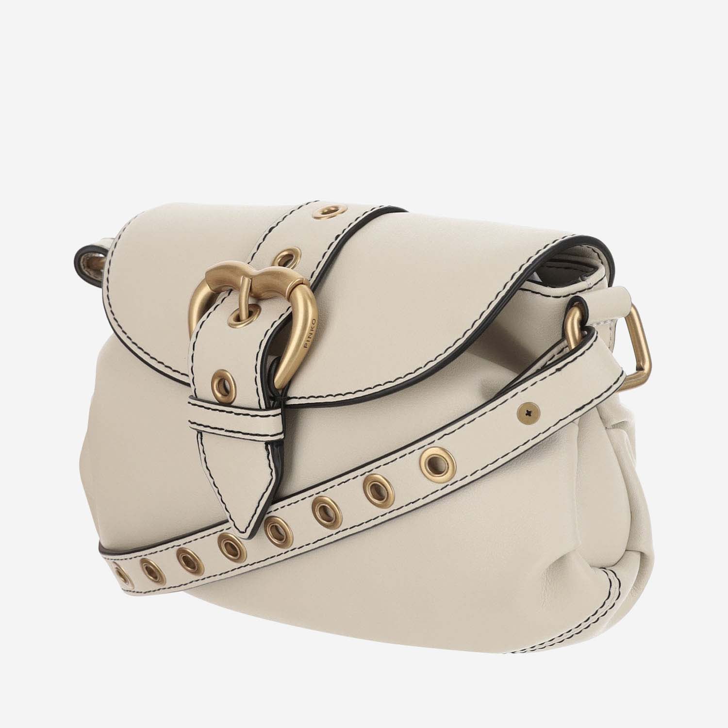 Pinko Jolene Small Shoulder Bag With Heart Buckle In White