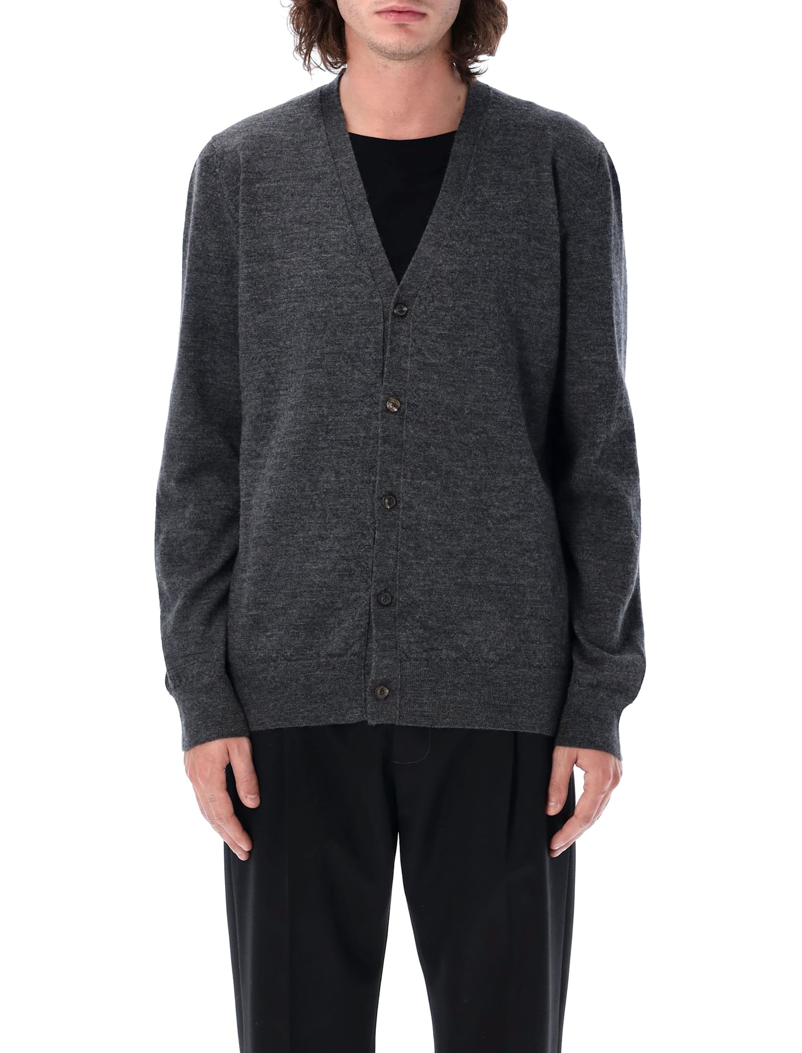 Shop Maison Margiela Elbow Patches Cardigan In Charcoal Grey